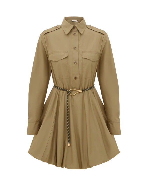 Khaki Belted Shirt Dress