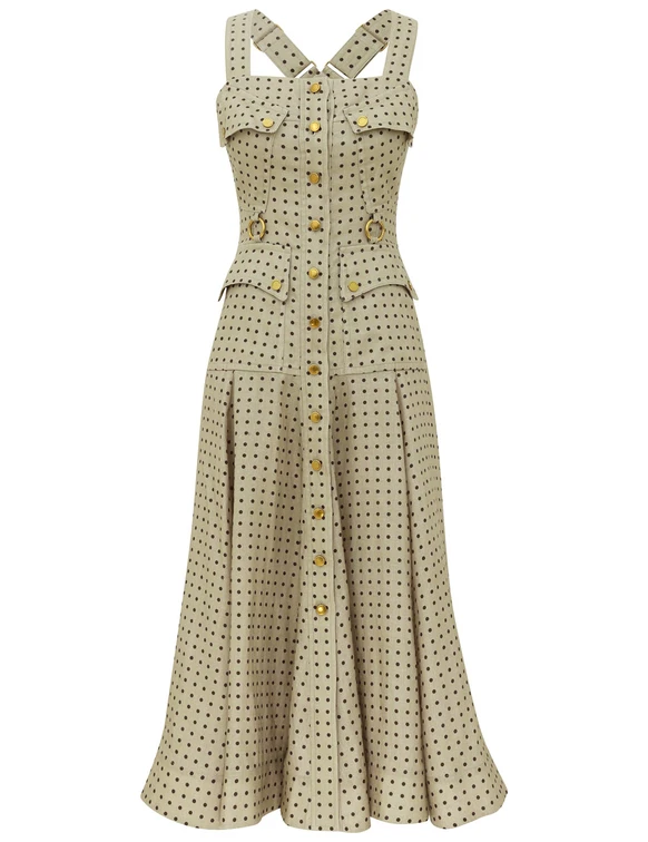 Khaki Chocolate Dot Midi Dress