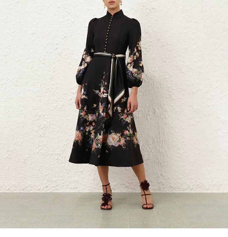 Black Floral Midi Dress