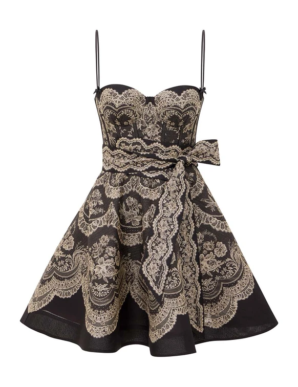 Black Lace Bow Mini Dress