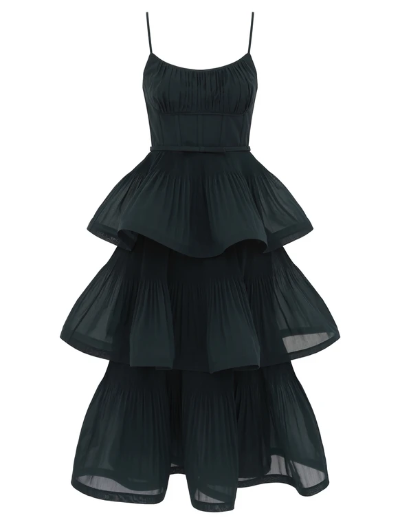 Bottle Green Tiered Dress