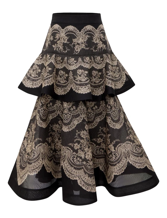 Black Lace Tiered Skirt