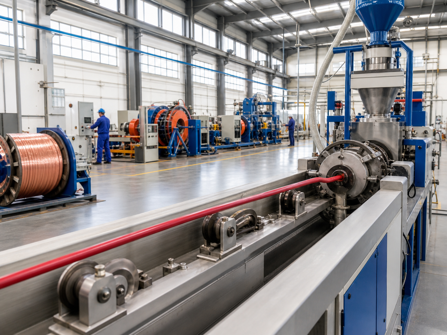 Cable extrusion and conductor processing production line
