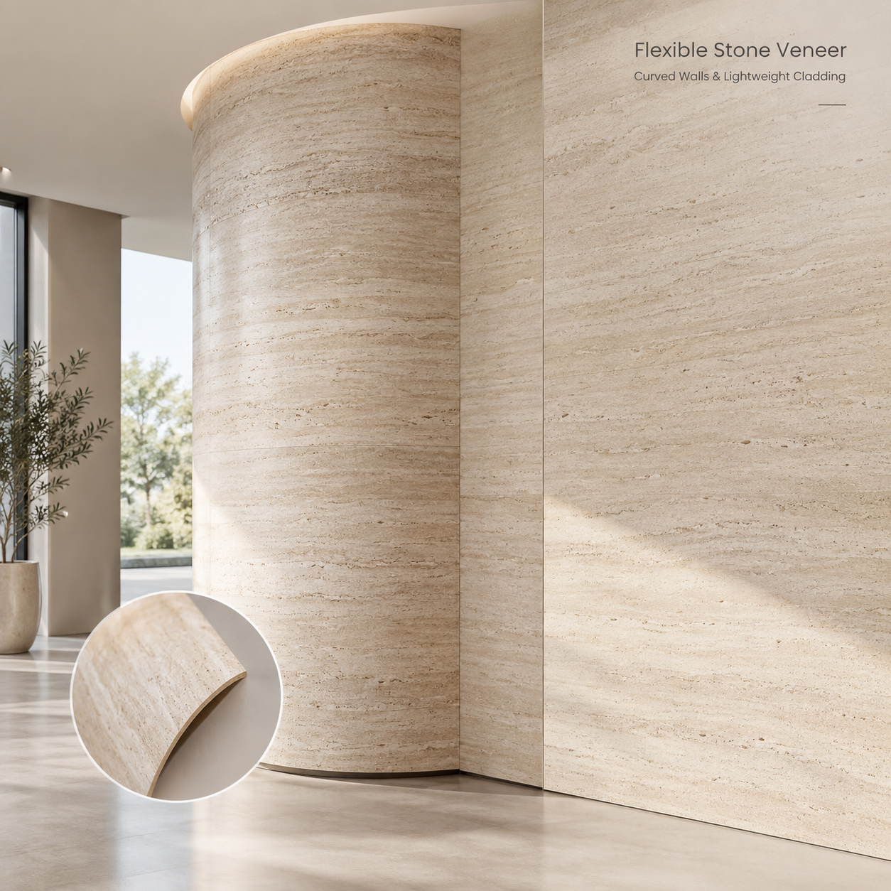 MCM Flexible Stone Veneer for Curved Walls and Lightweight Cladding