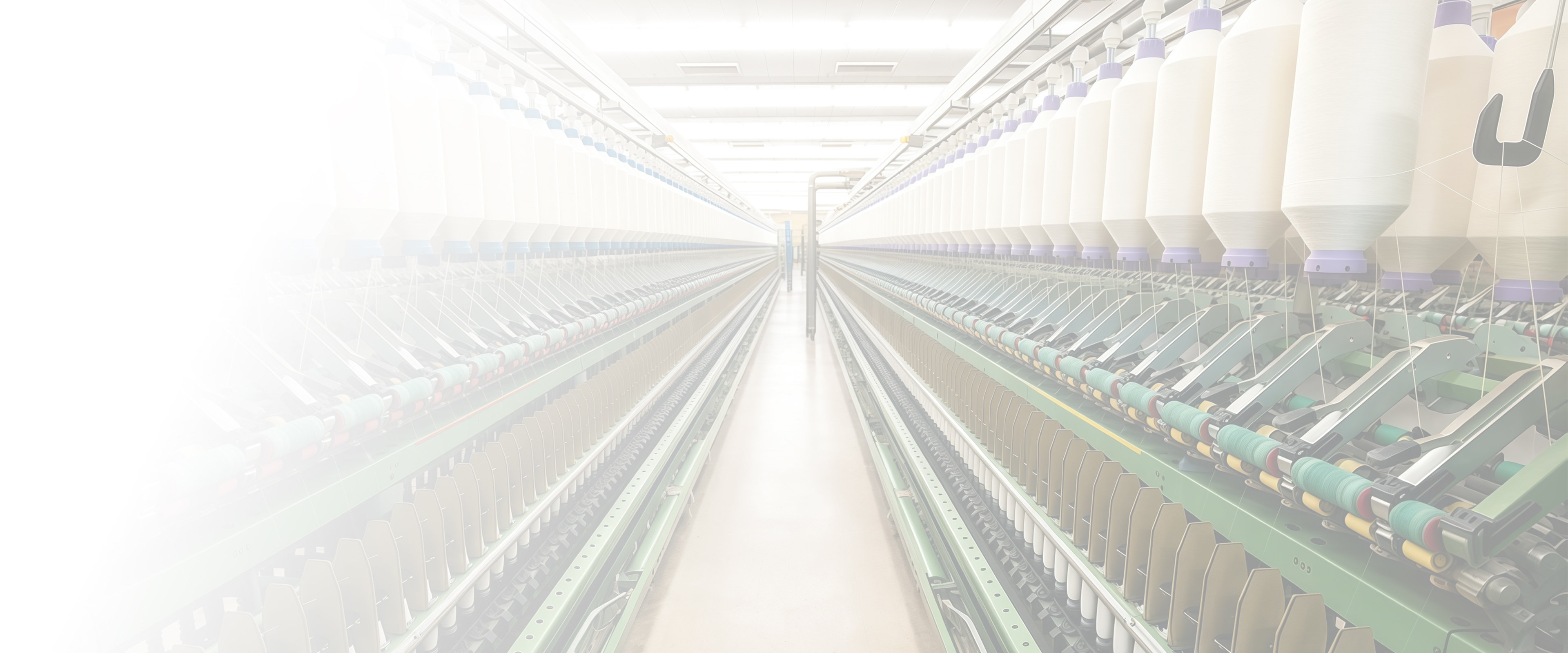 Bright spinning aisle in a polyester yarn facility