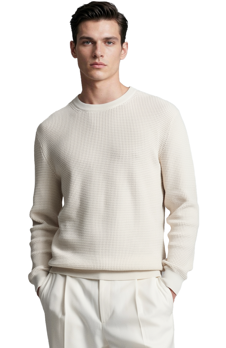 M029 Men's Waffle Crew Neck Knit Sweater