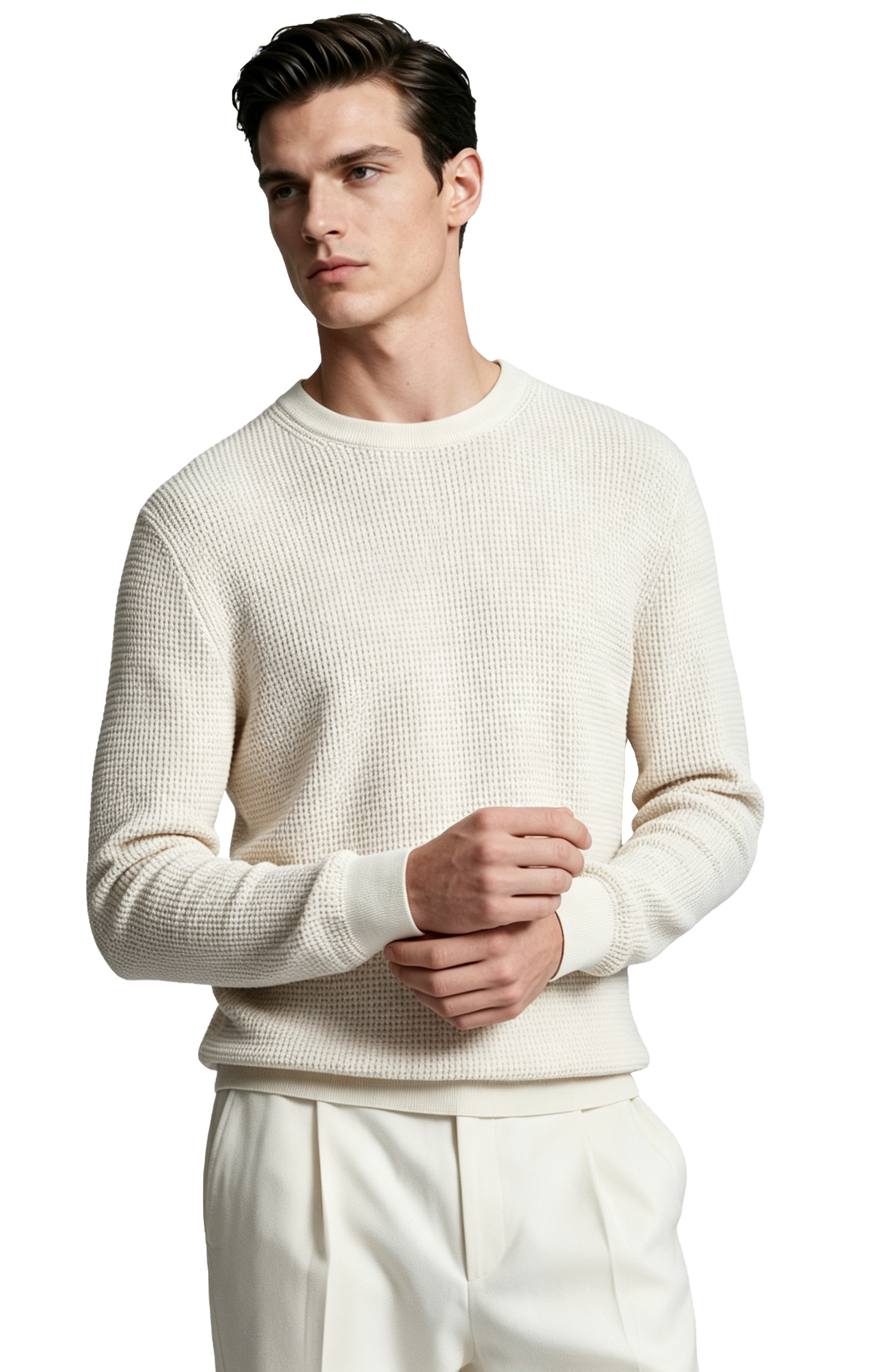 M029 Men's Waffle Crew Neck Knit Sweater