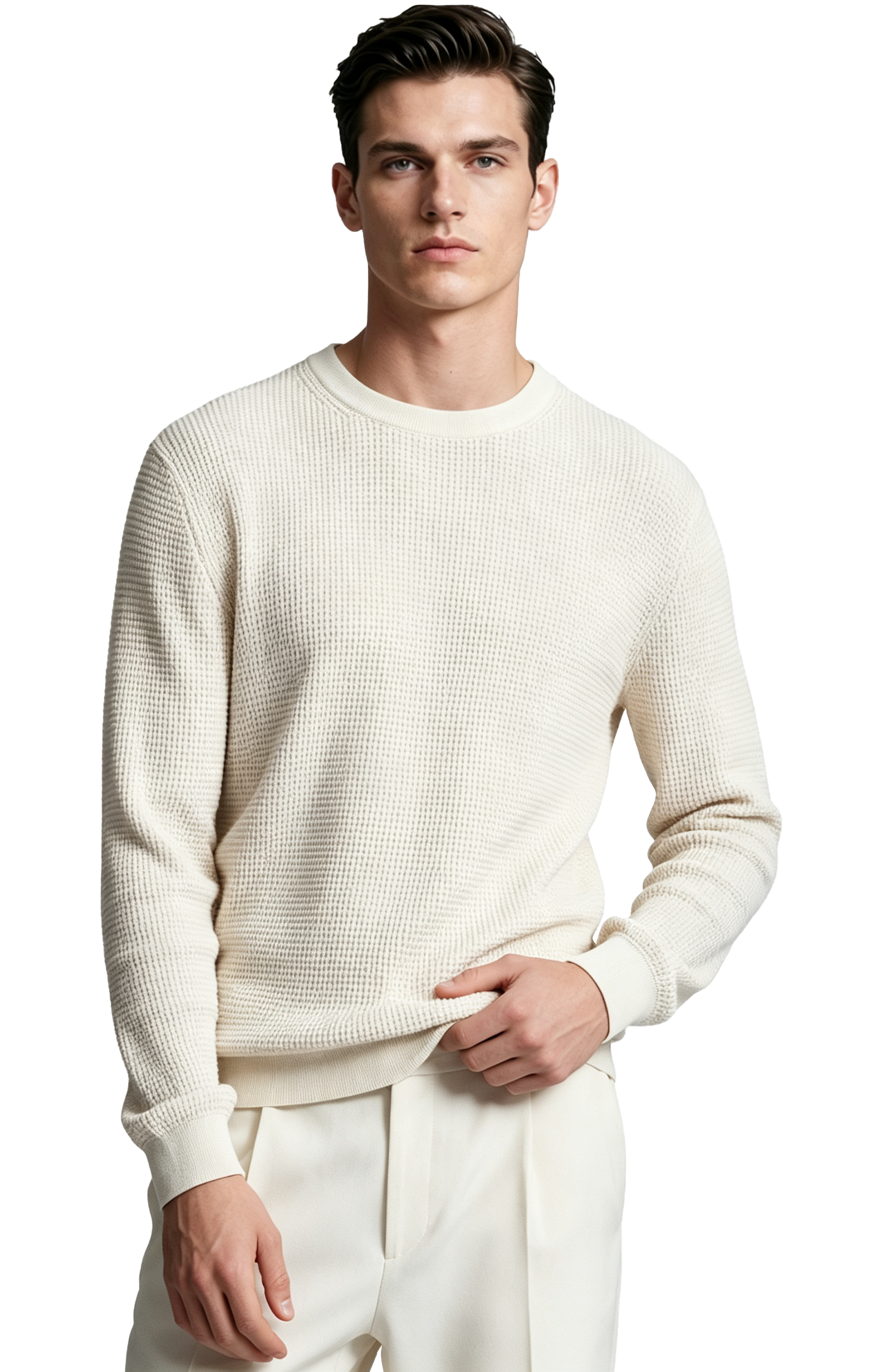 M029 Men's Waffle Crew Neck Knit Sweater
