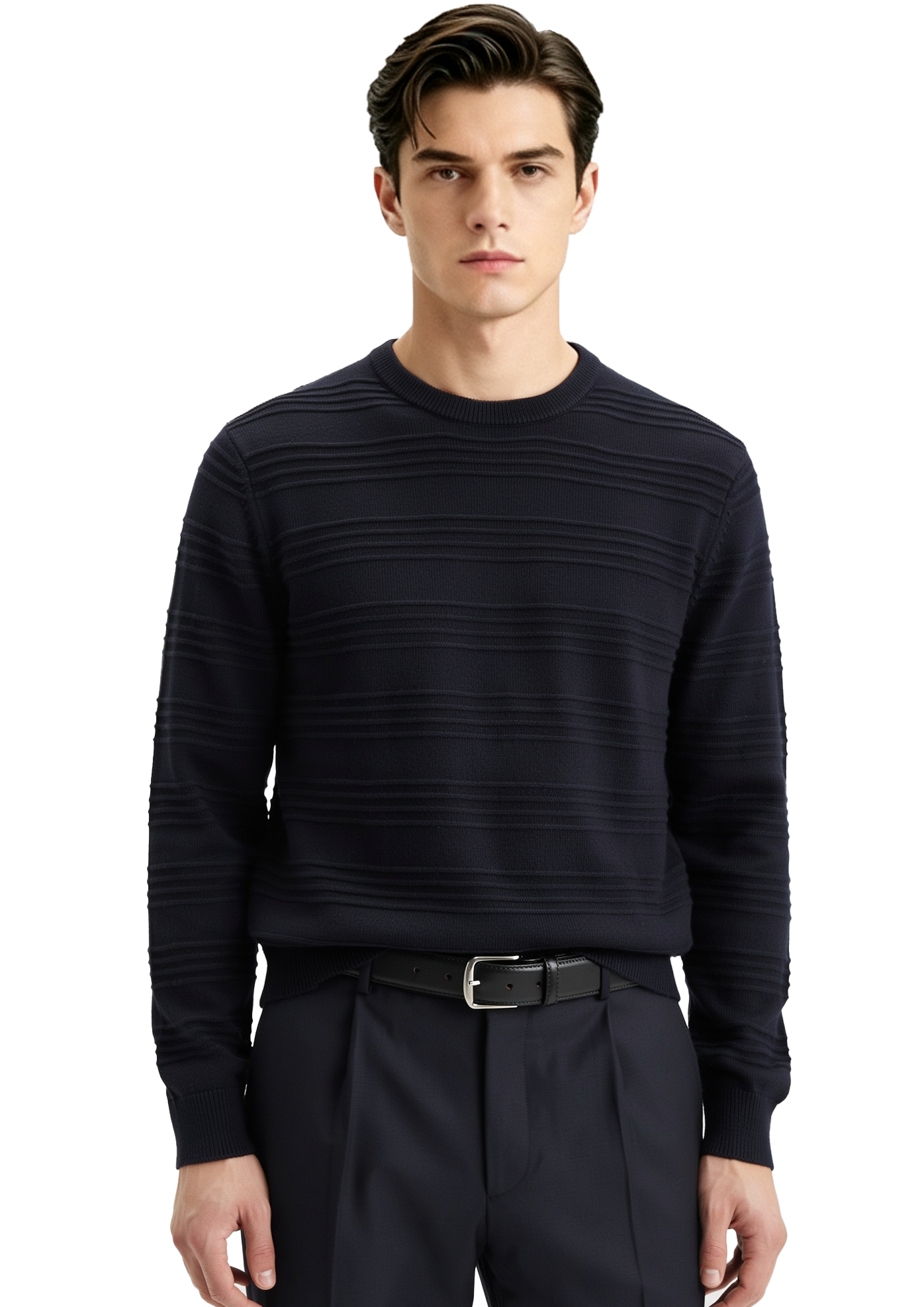 M030 Men's Horizontal Texture Crew Neck Knit Sweater
