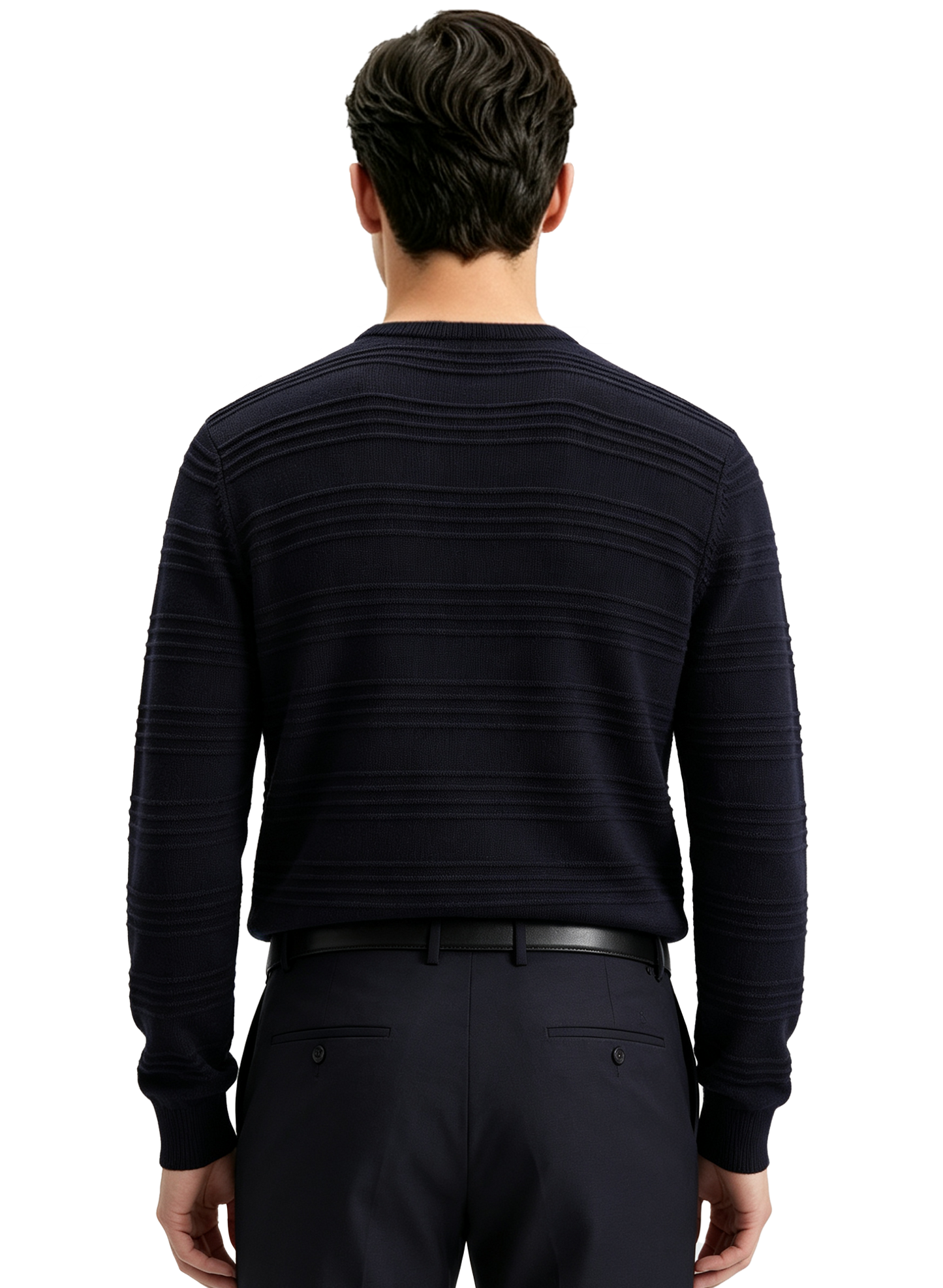 M030 Men's Horizontal Texture Crew Neck Knit Sweater
