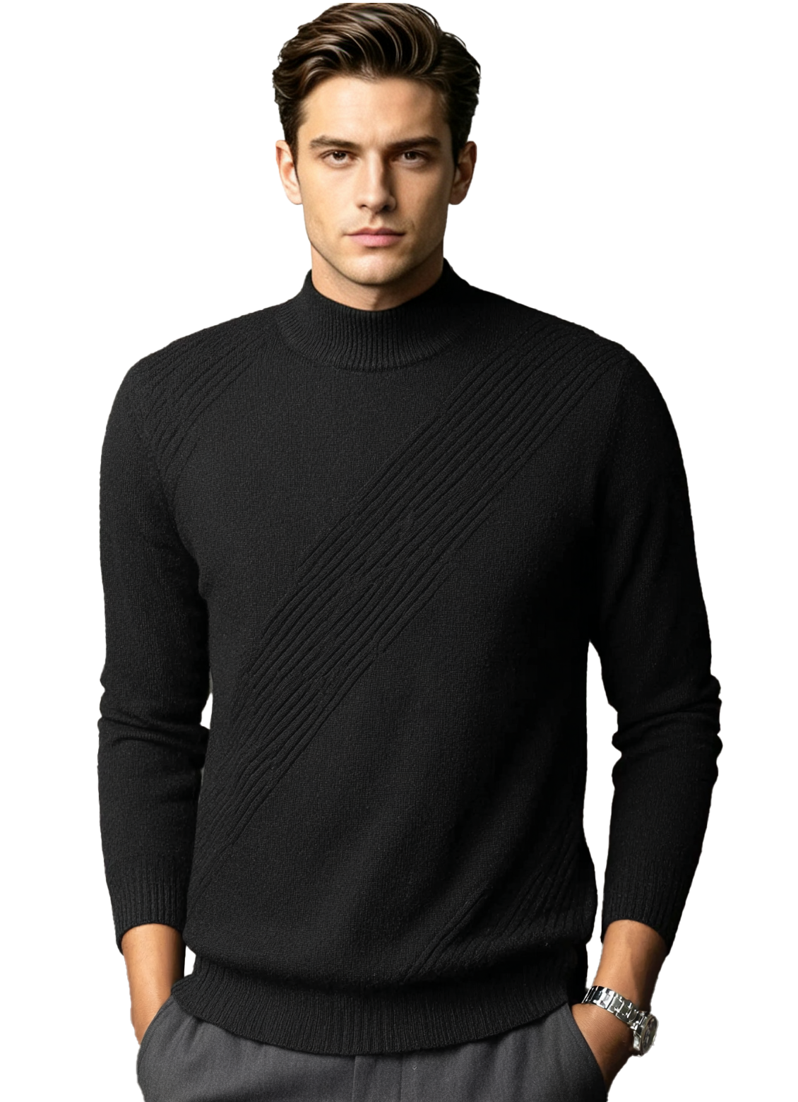 M031 Men's Diagonal Texture Mock Neck Knit Sweater