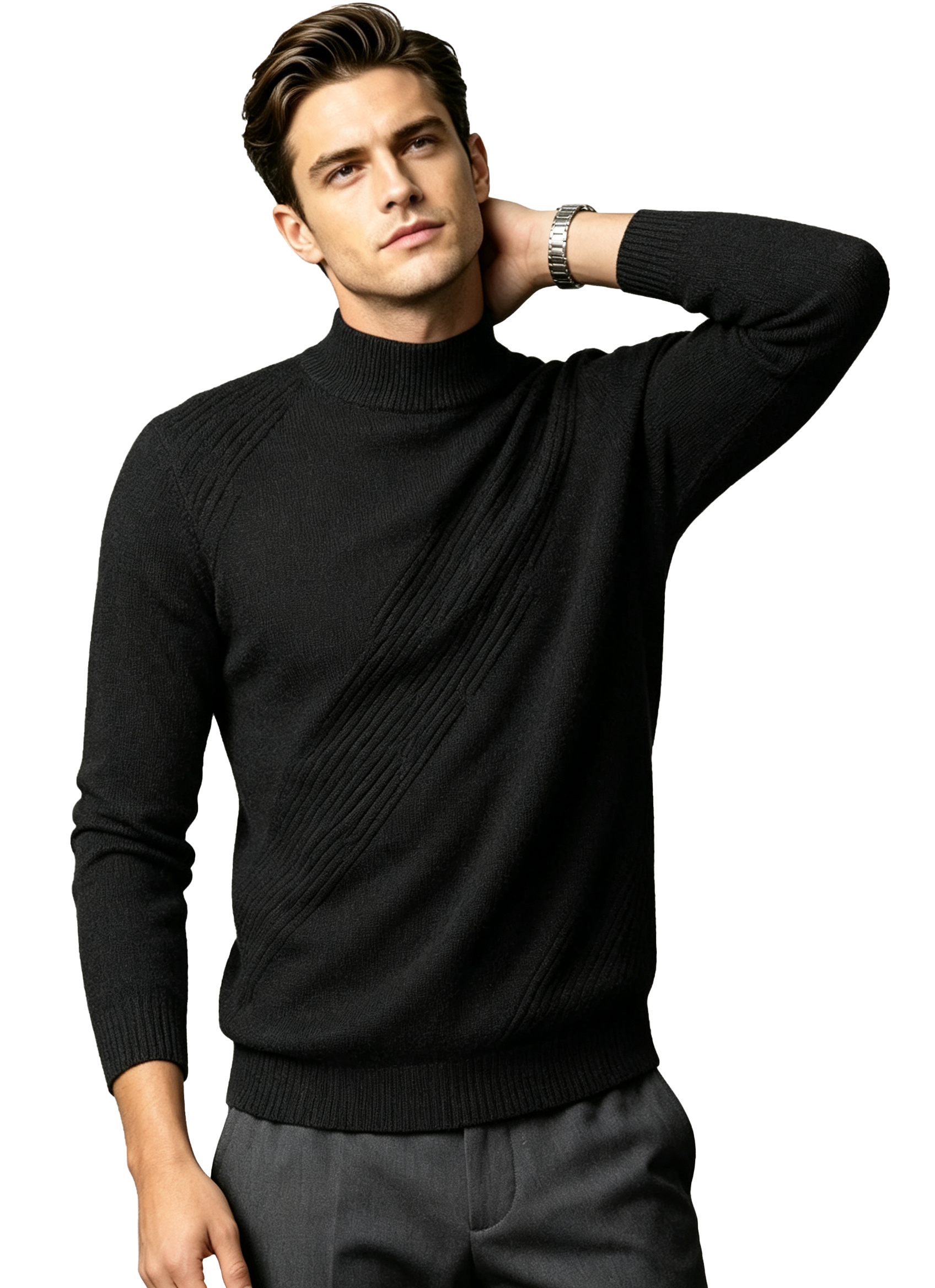 M031 Men's Diagonal Texture Mock Neck Knit Sweater