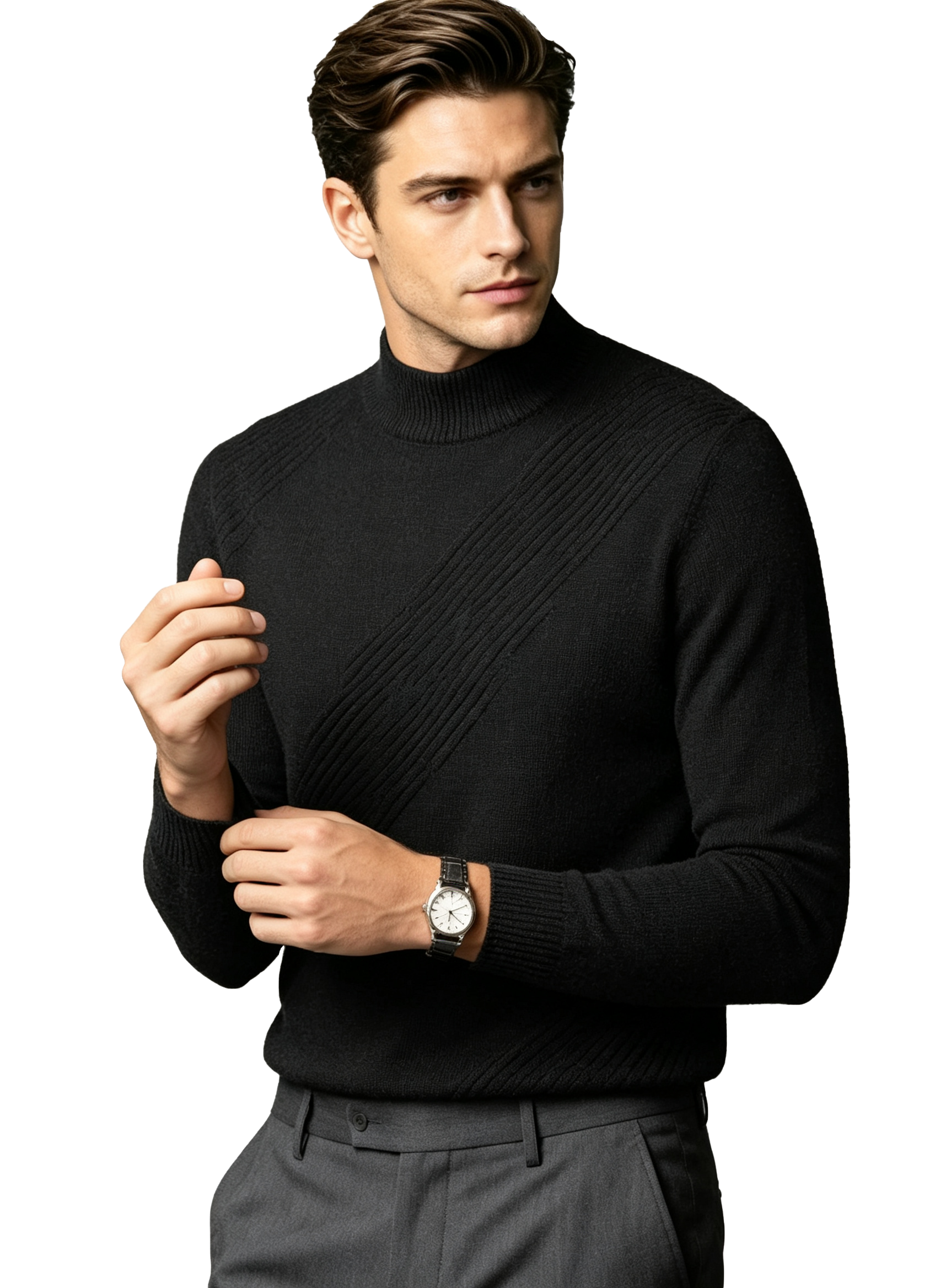 M031 Men's Diagonal Texture Mock Neck Knit Sweater