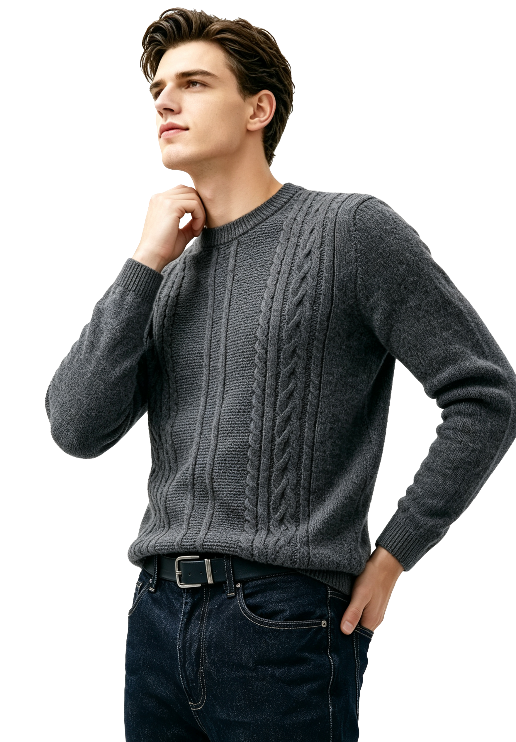 M032 Men's Vertical Cable Crew Neck Knit Sweater