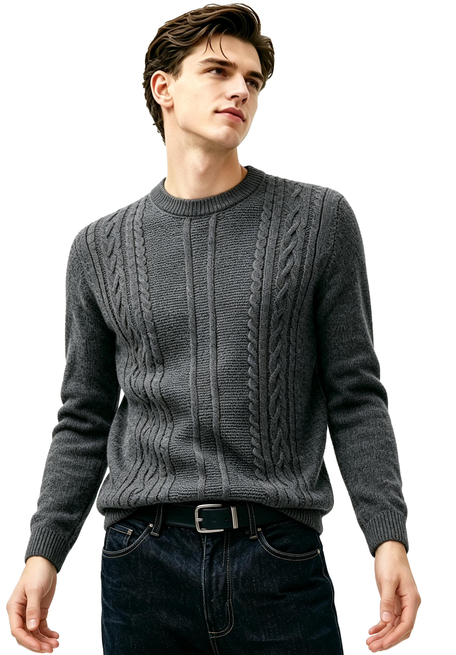 M032 Men's Vertical Cable Crew Neck Knit Sweater
