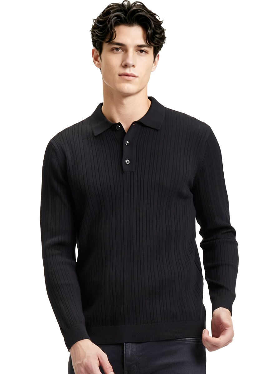 M033 Men's Vertical Rib Polo Knit Sweater