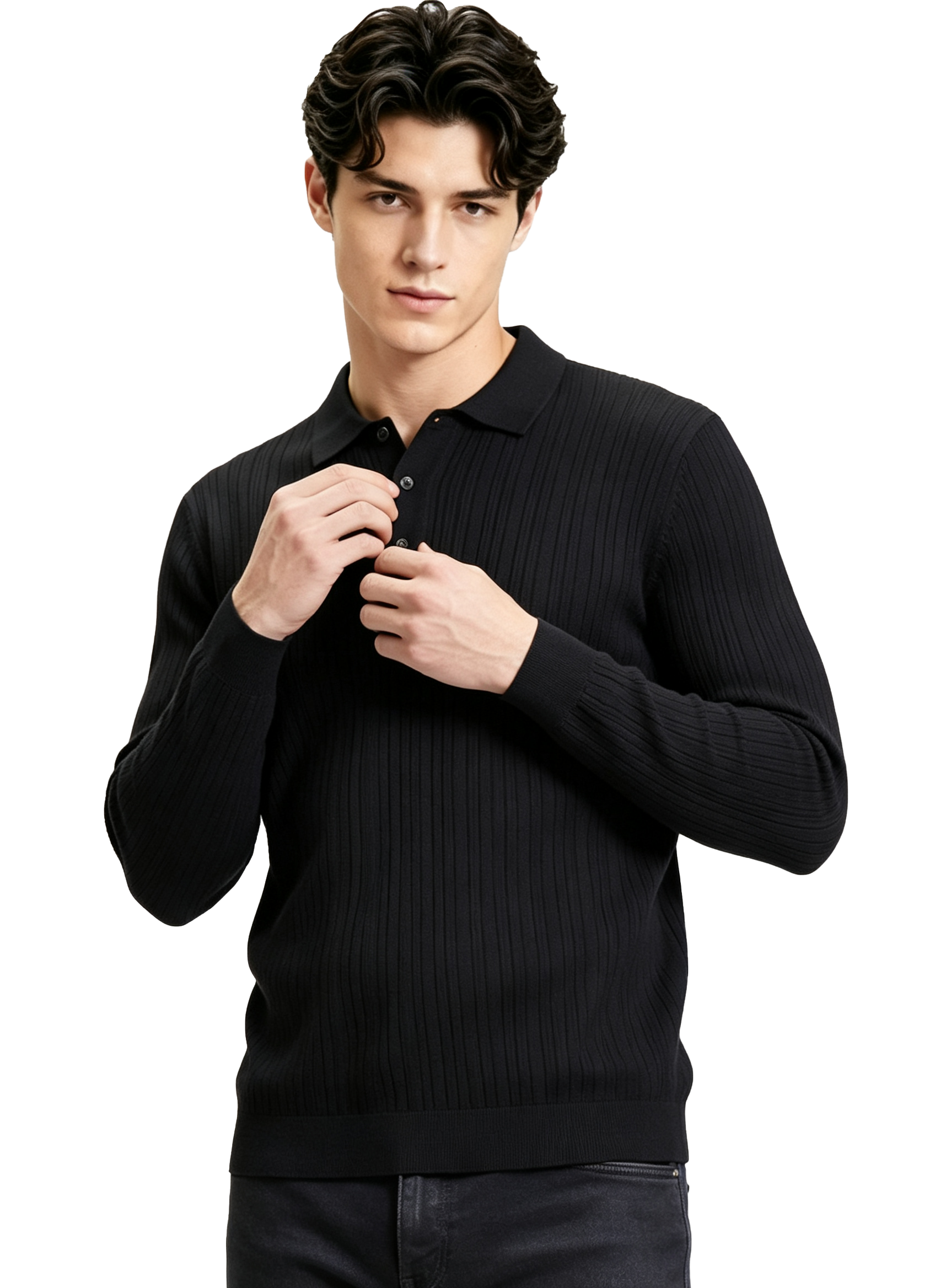 M033 Men's Vertical Rib Polo Knit Sweater