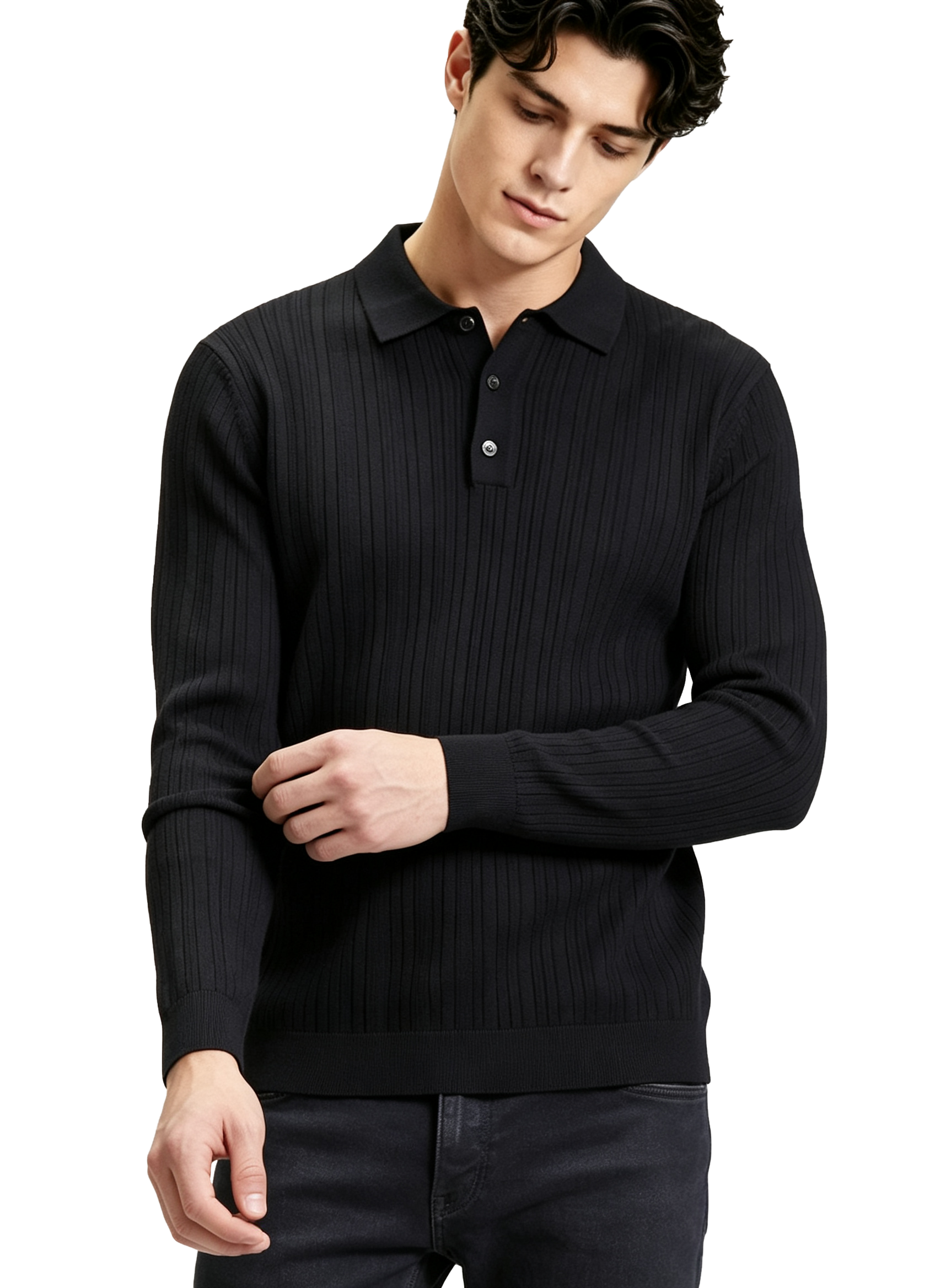 M033 Men's Vertical Rib Polo Knit Sweater