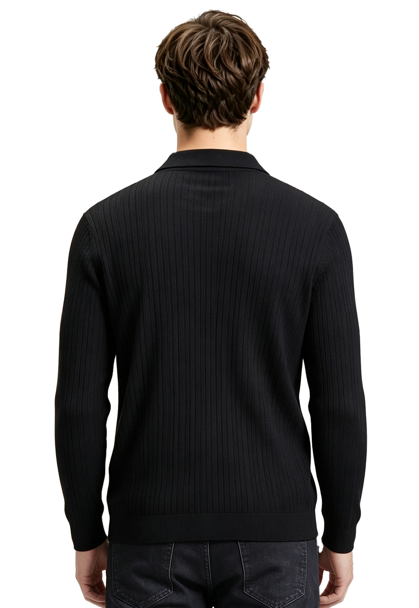 M033 Men's Vertical Rib Polo Knit Sweater