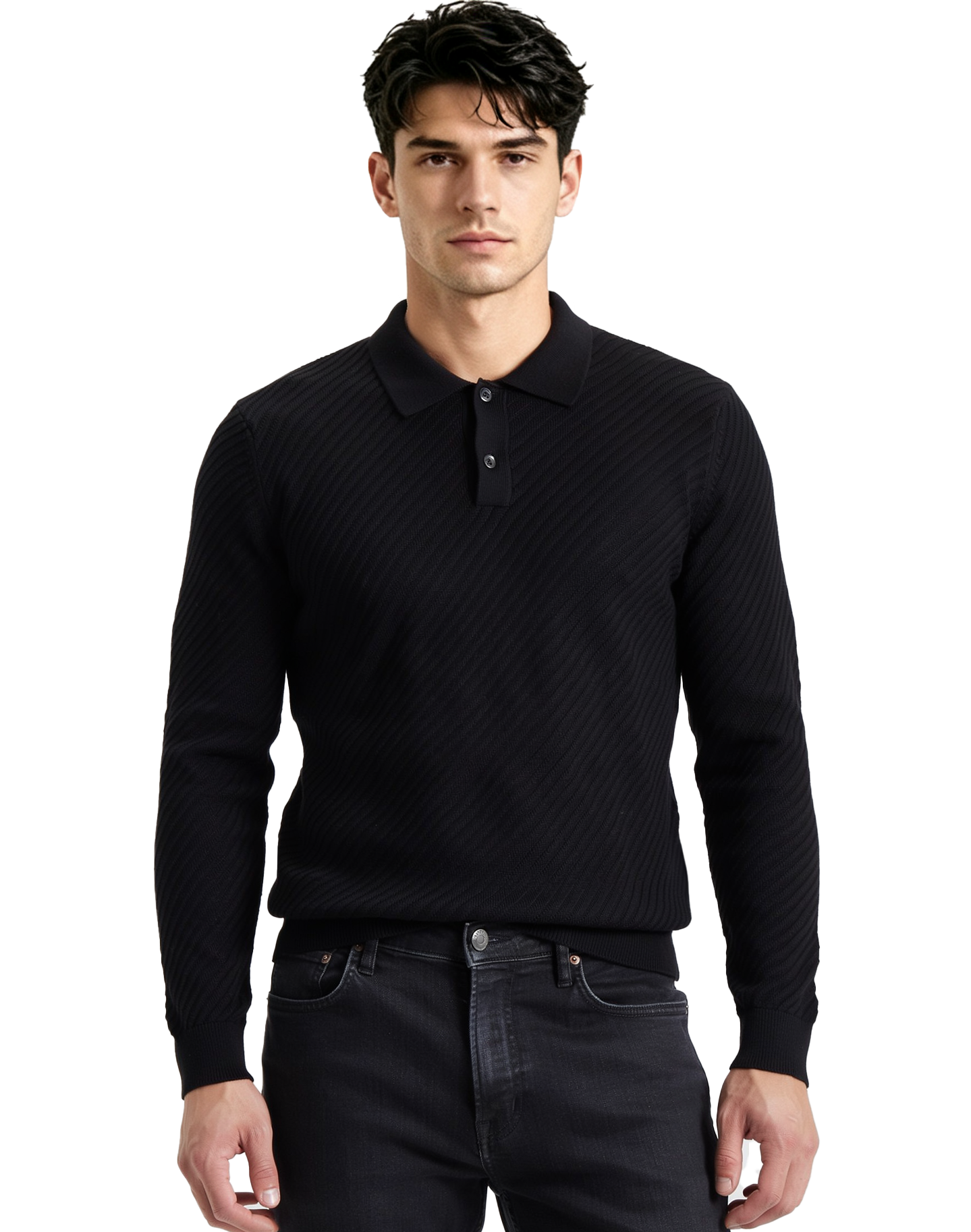 M034 Men's Diagonal Texture Polo Knit Sweater
