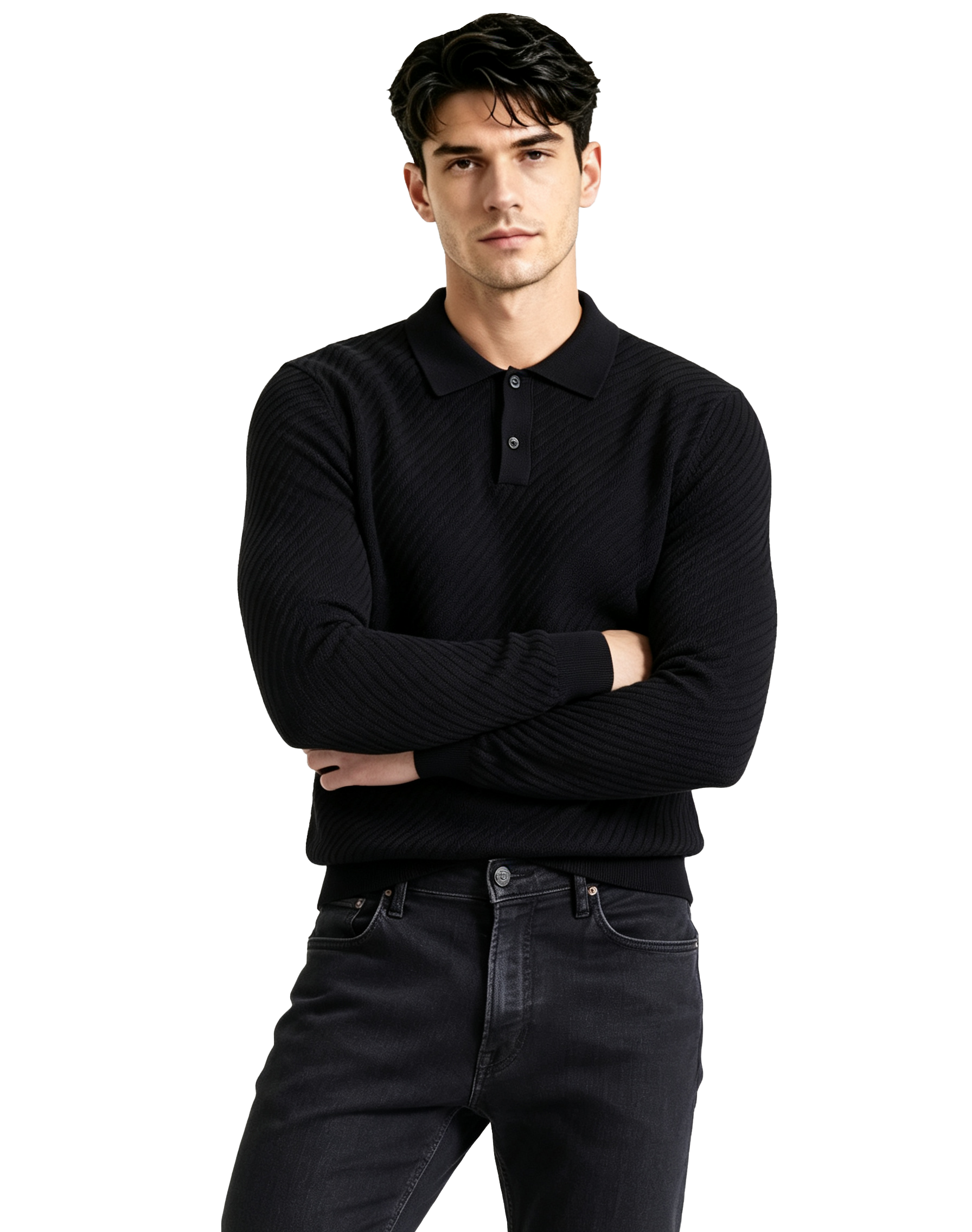 M034 Men's Diagonal Texture Polo Knit Sweater