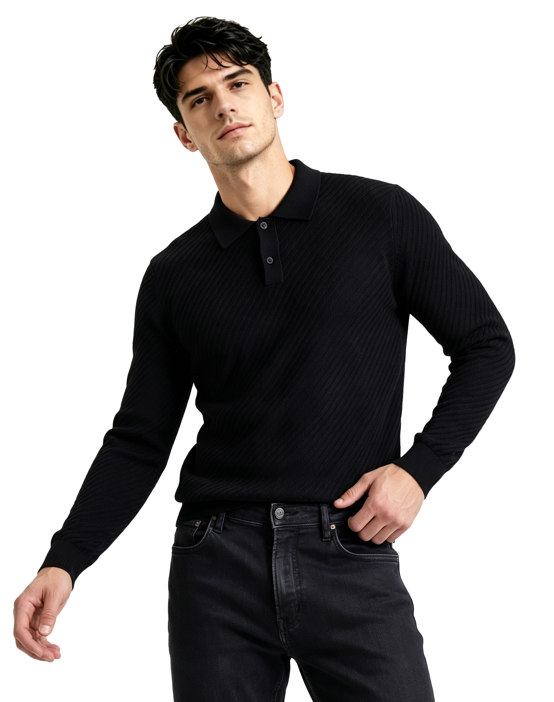 M034 Men's Diagonal Texture Polo Knit Sweater