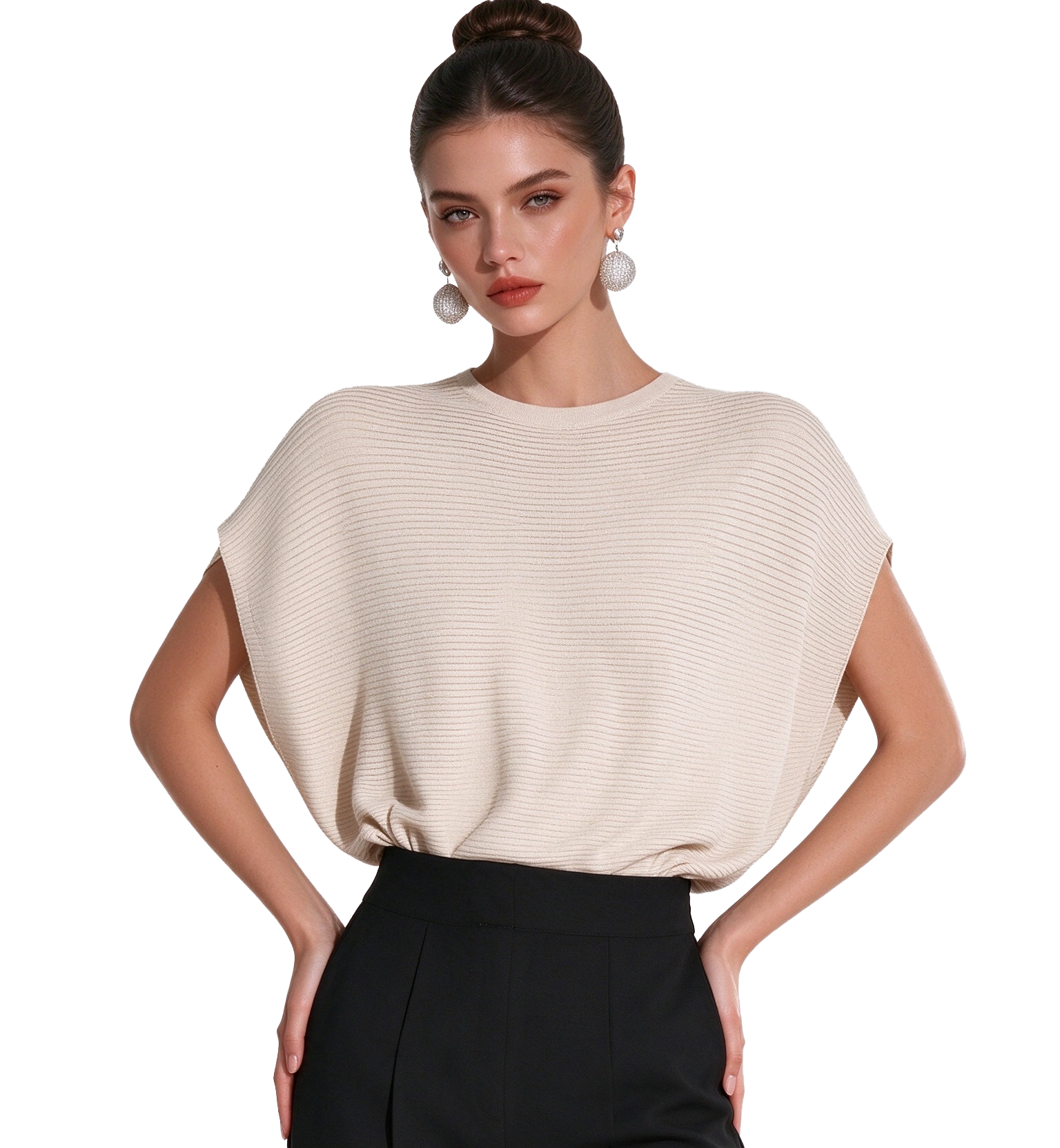 S118 Women's Crew Neck Drop Shoulder Sleeveless Rib Knit Top