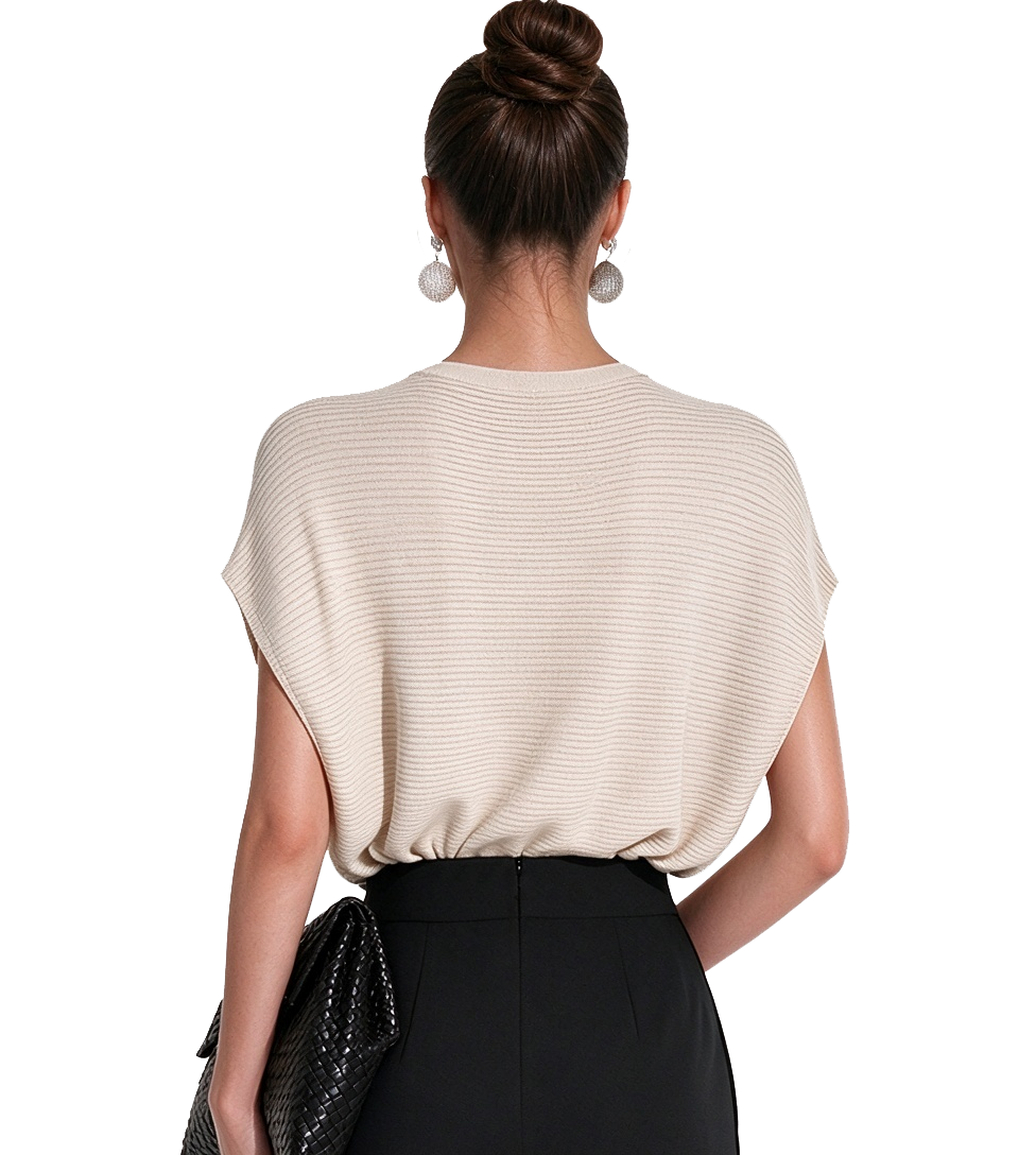 S118 Women's Crew Neck Drop Shoulder Sleeveless Rib Knit Top