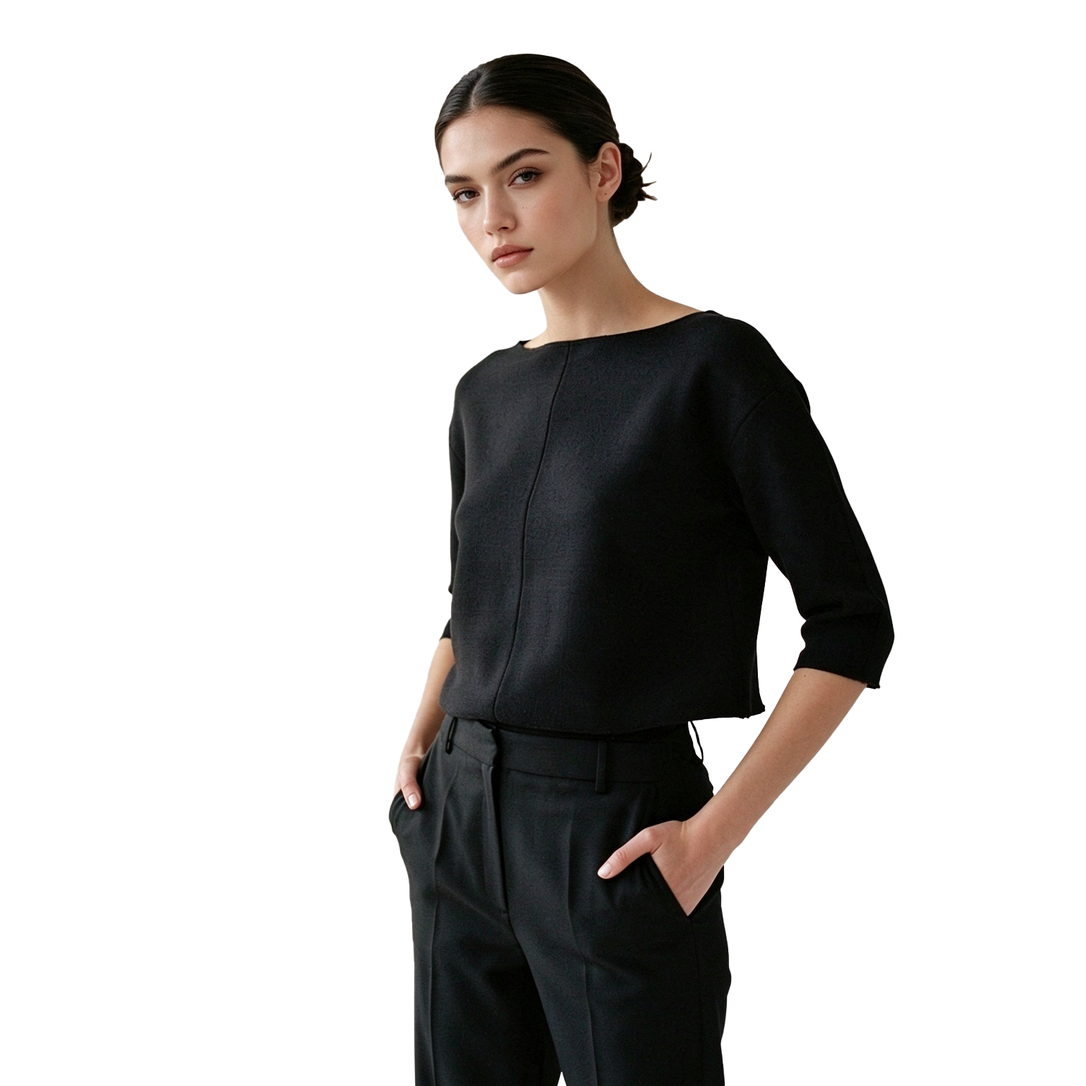 S119 Women's Boat Neck 3/4 Sleeve Knit Top