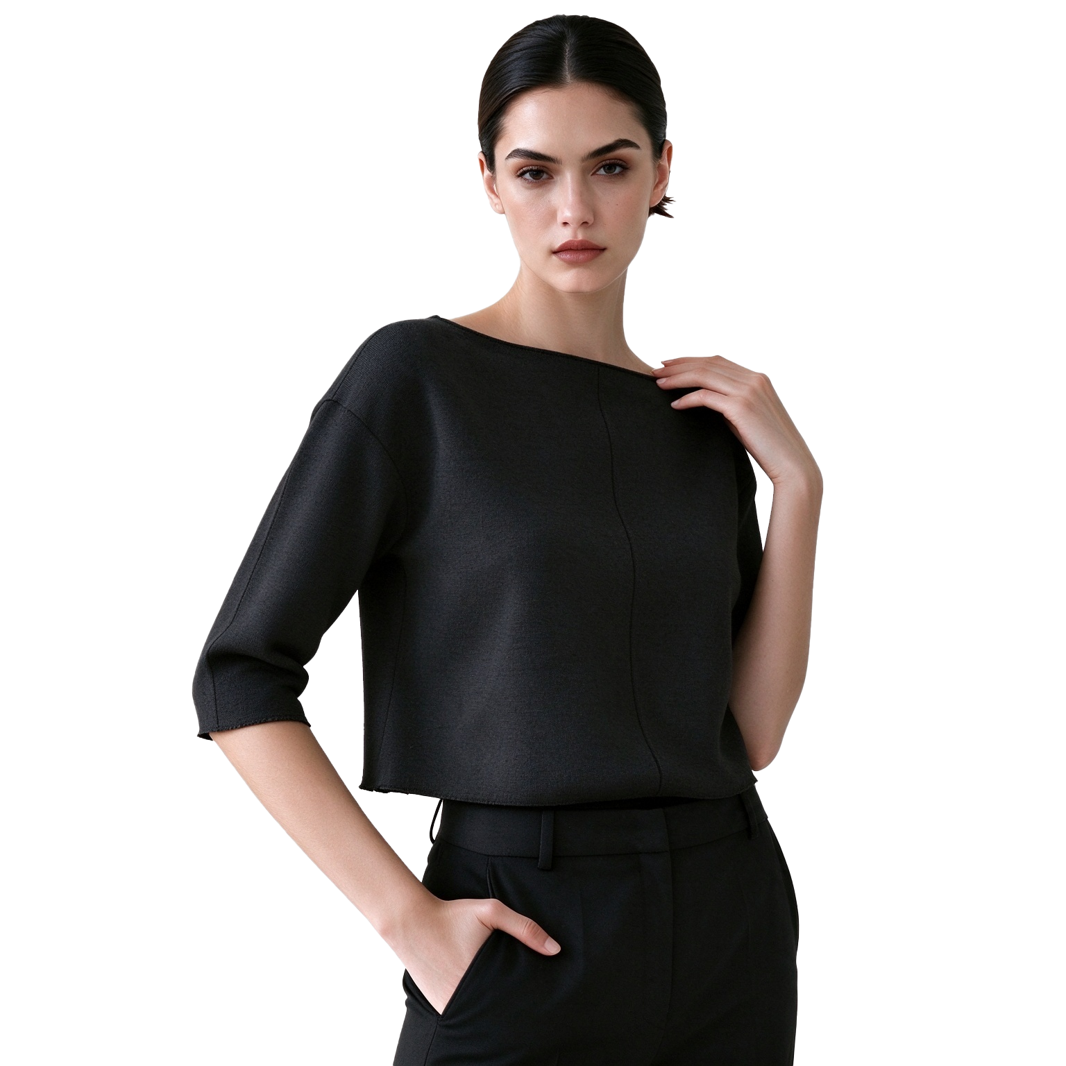 S119 Women's Boat Neck 3/4 Sleeve Knit Top