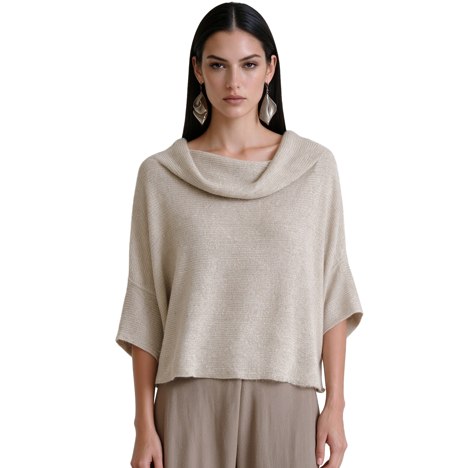S120 Women's Cowl Neck Drop Shoulder 3/4 Sleeve Knit Top