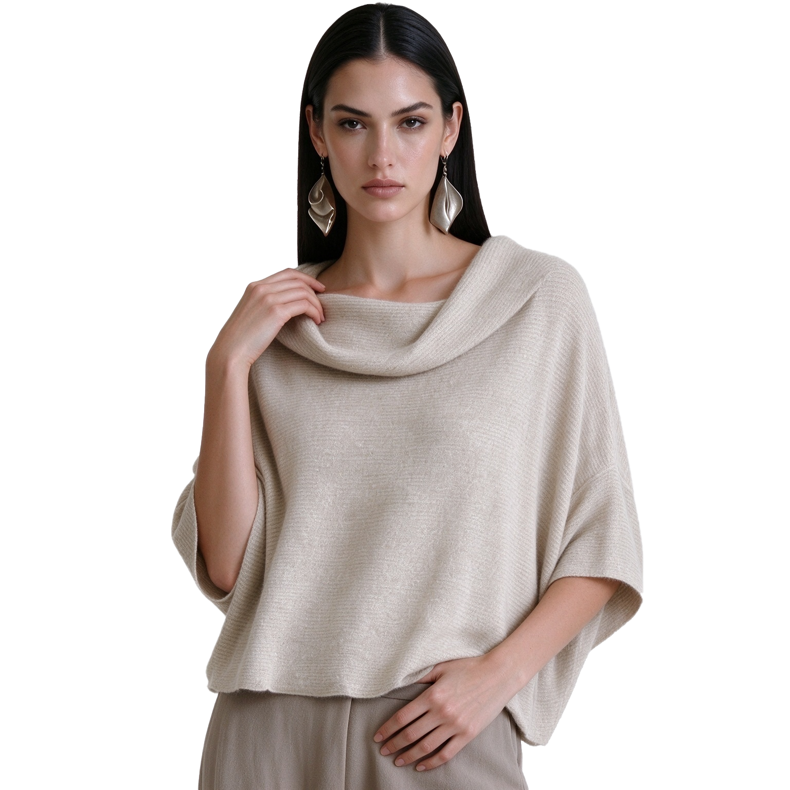 S120 Women's Cowl Neck Drop Shoulder 3/4 Sleeve Knit Top