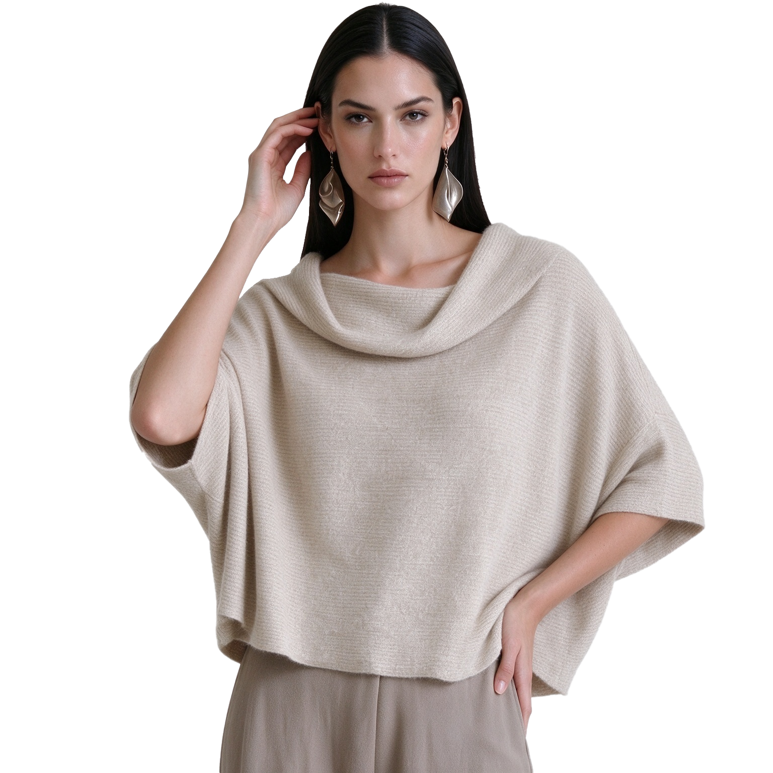 S120 Women's Cowl Neck Drop Shoulder 3/4 Sleeve Knit Top