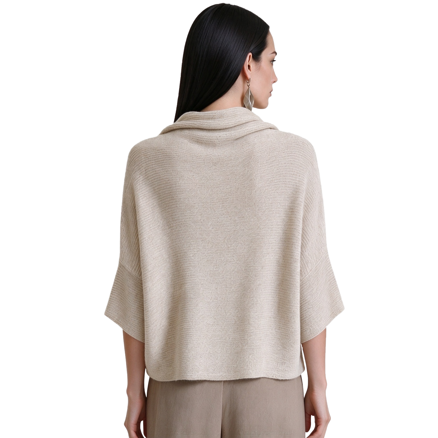 S120 Women's Cowl Neck Drop Shoulder 3/4 Sleeve Knit Top