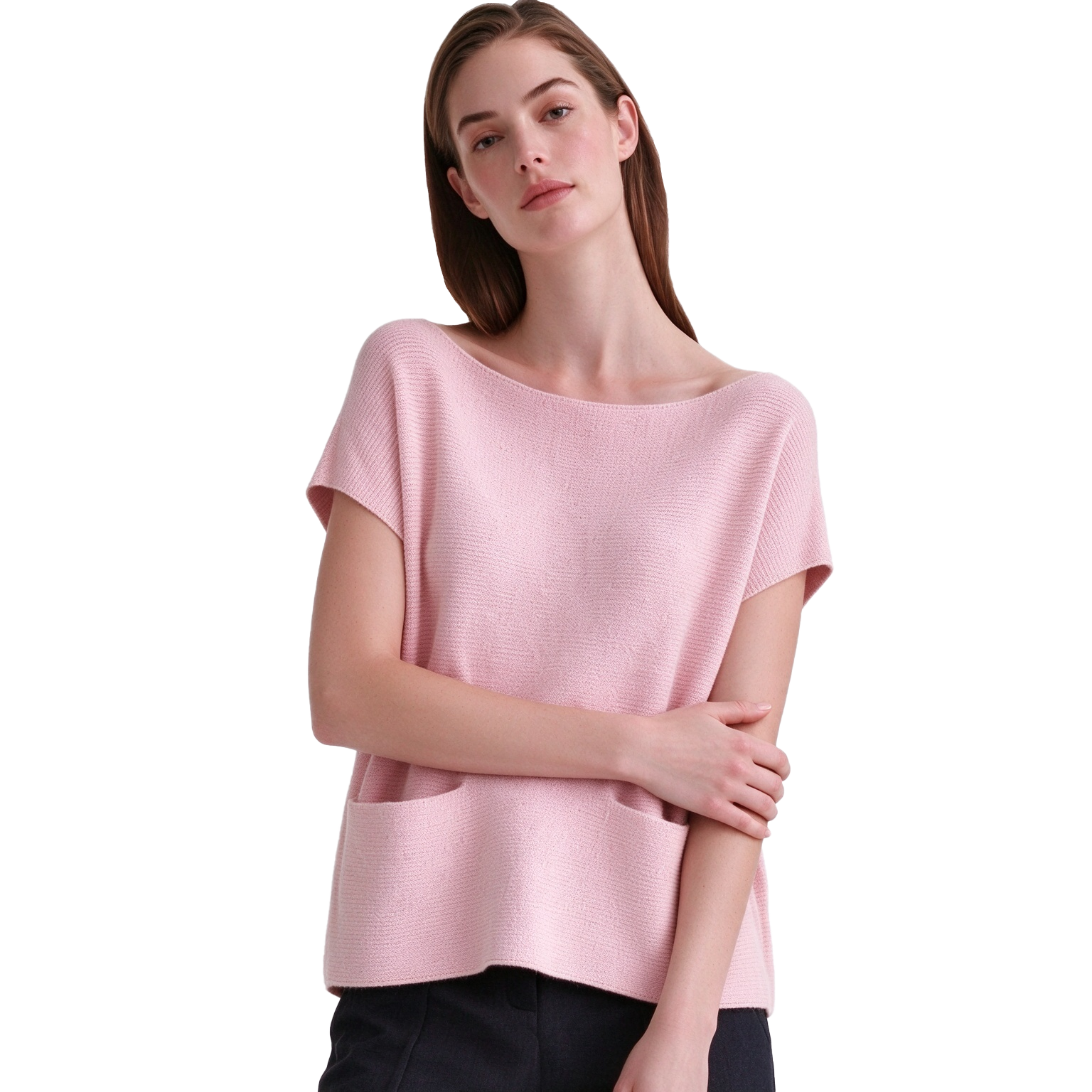 S121 Women's Boat Neck Drop Shoulder Short Sleeve Knit Top