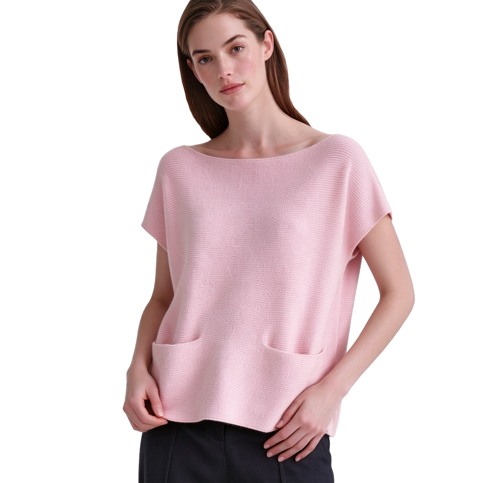 S121 Women's Boat Neck Drop Shoulder Short Sleeve Knit Top