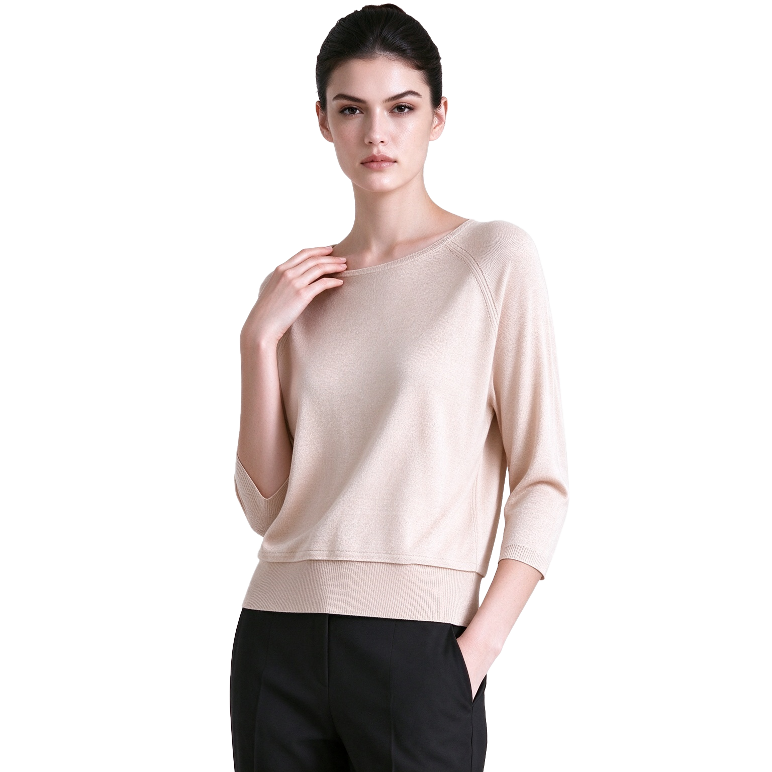 S122 Women's Round Neck Raglan 3/4 Sleeve Knit Top