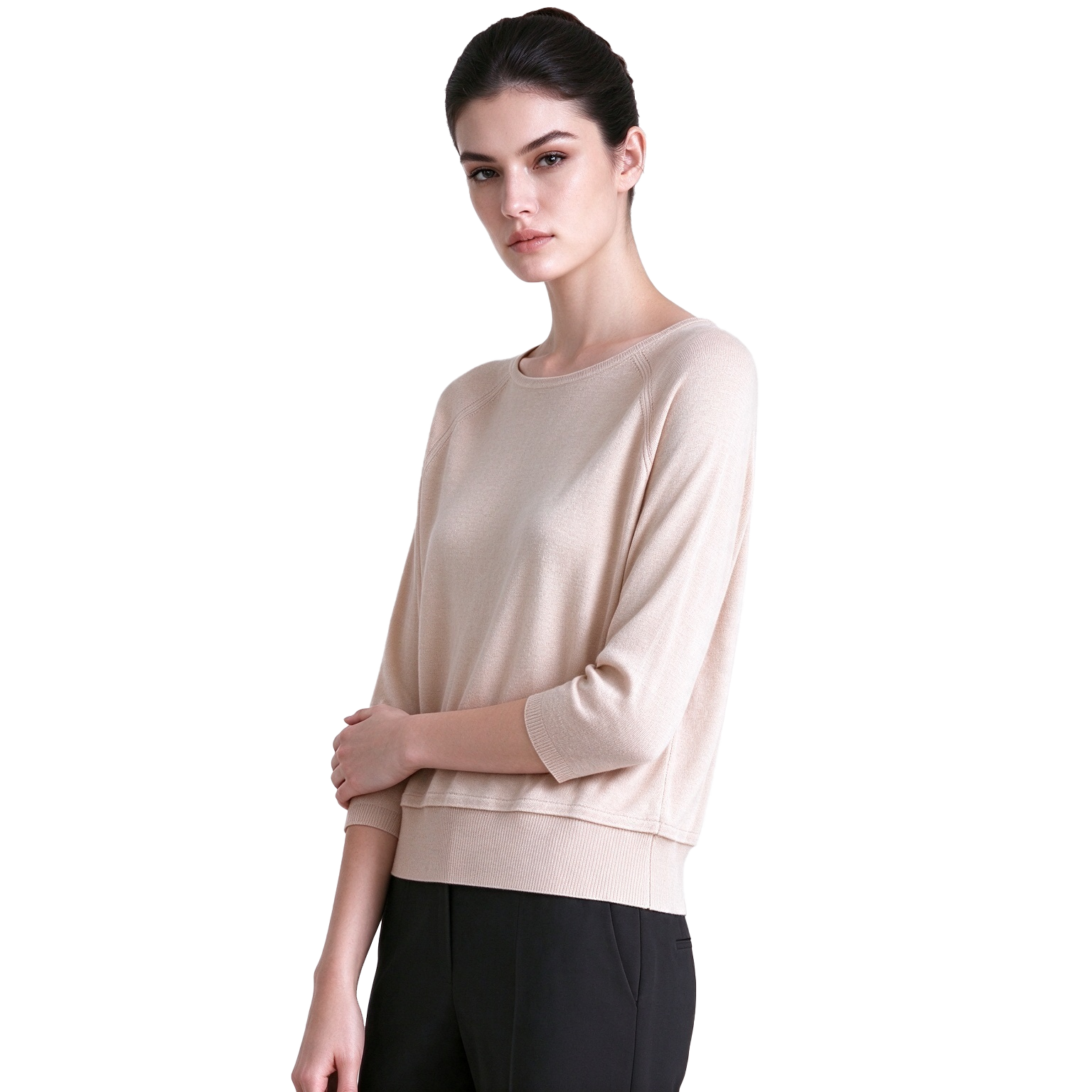 S122 Women's Round Neck Raglan 3/4 Sleeve Knit Top