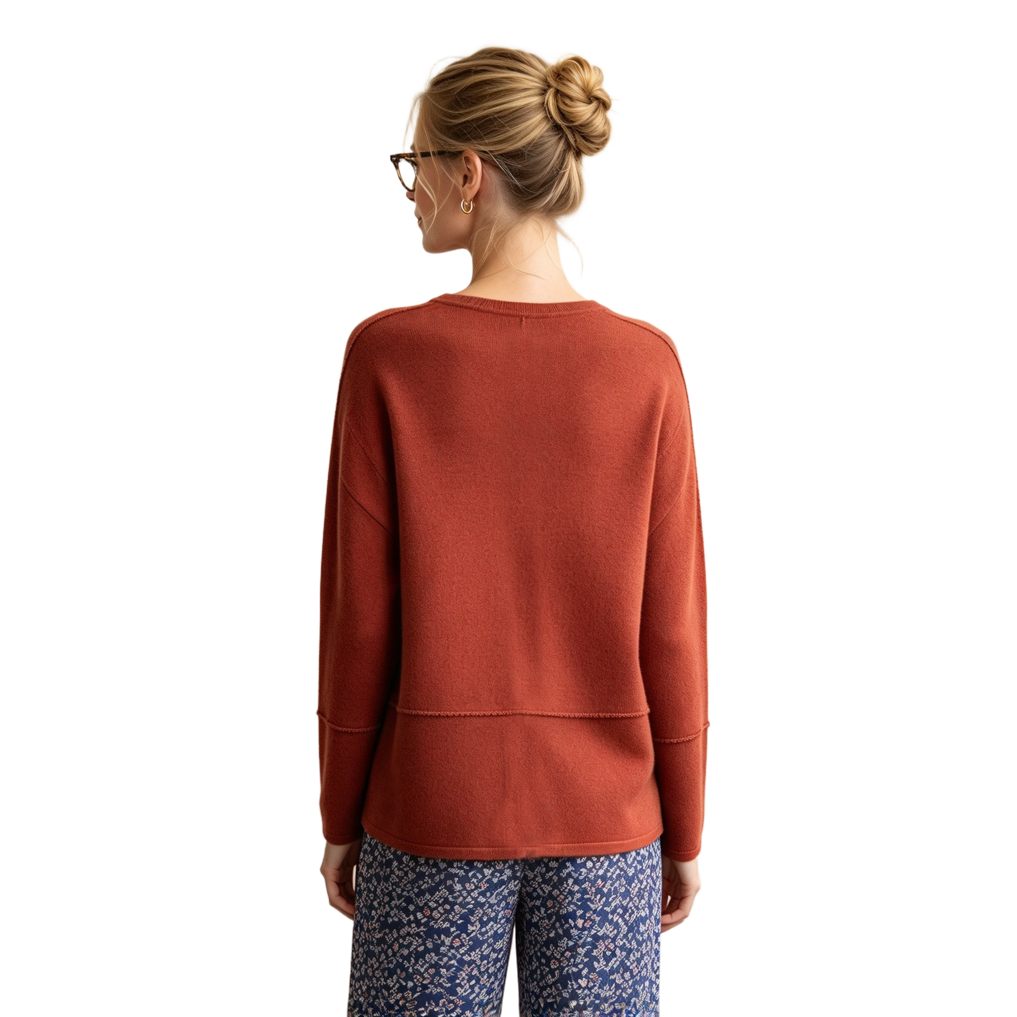 S125 Women's Round Neck Stitch Detail Long Sleeve Knit Cardigan