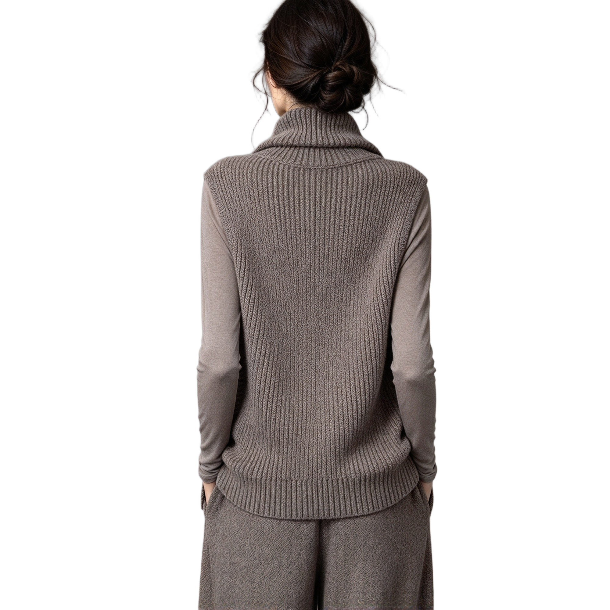 S127 Women's Wide Lapel Chunky Knit Fake Two-Piece Long Sleeve Knit Outfit