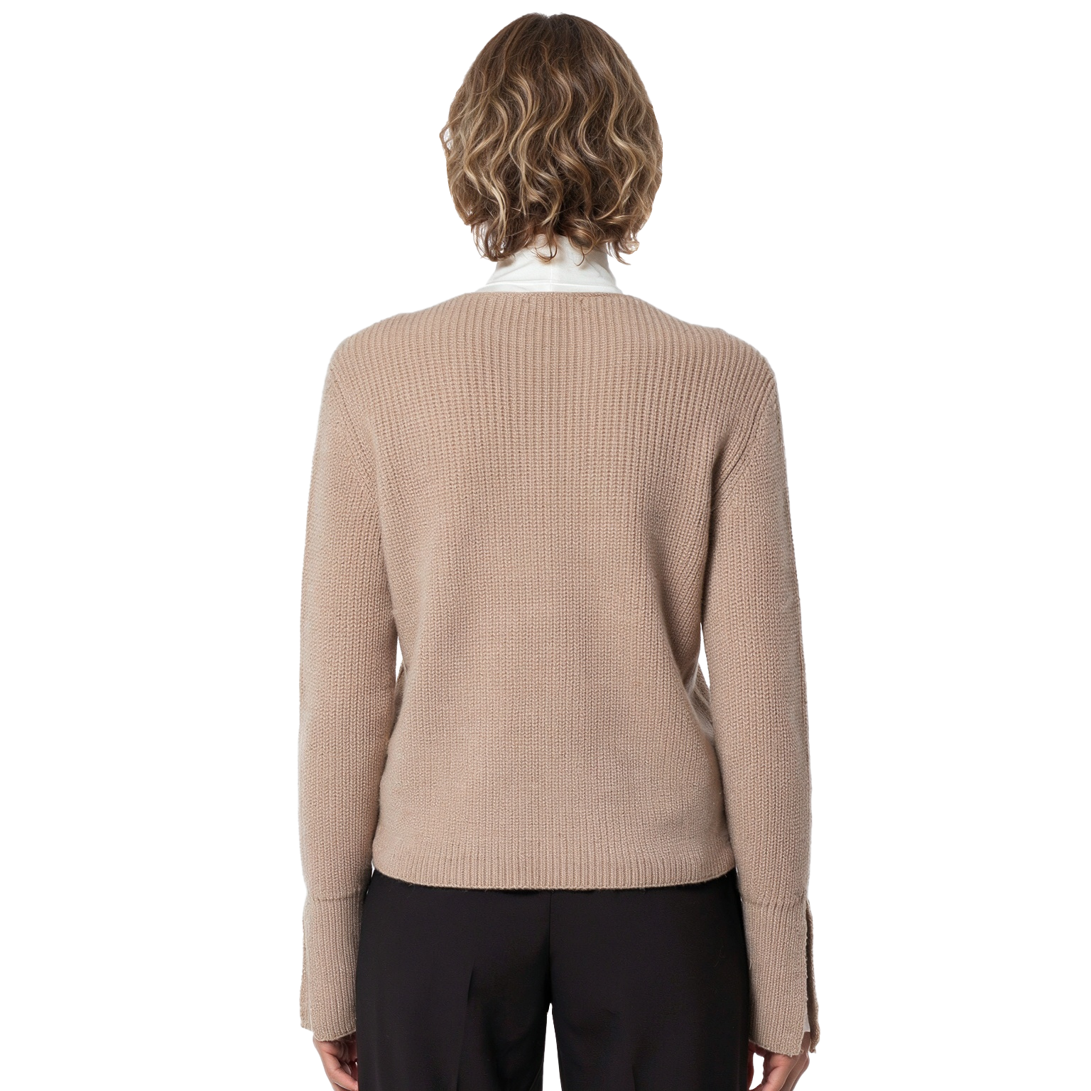 S128 Women's Round Neck Single Button Cuff Slit Long Sleeve Knit Cardigan