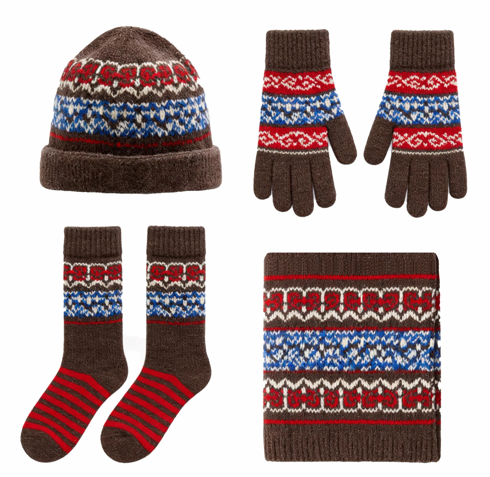 Nordic Fair Isle Knit 4-Piece Winter Set