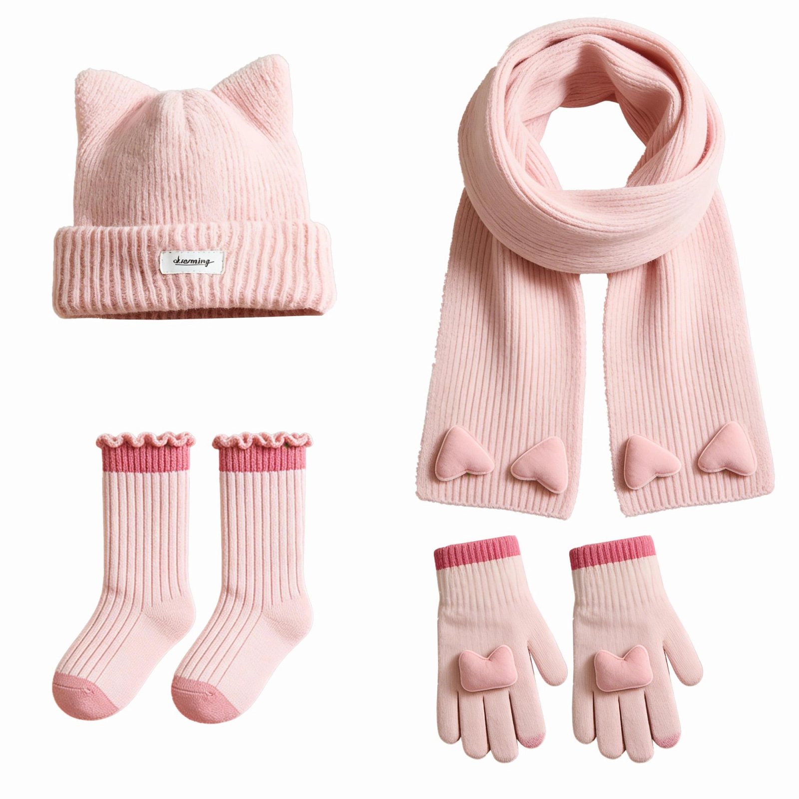 Cat Ear Heart Patch 4-Piece Winter Set