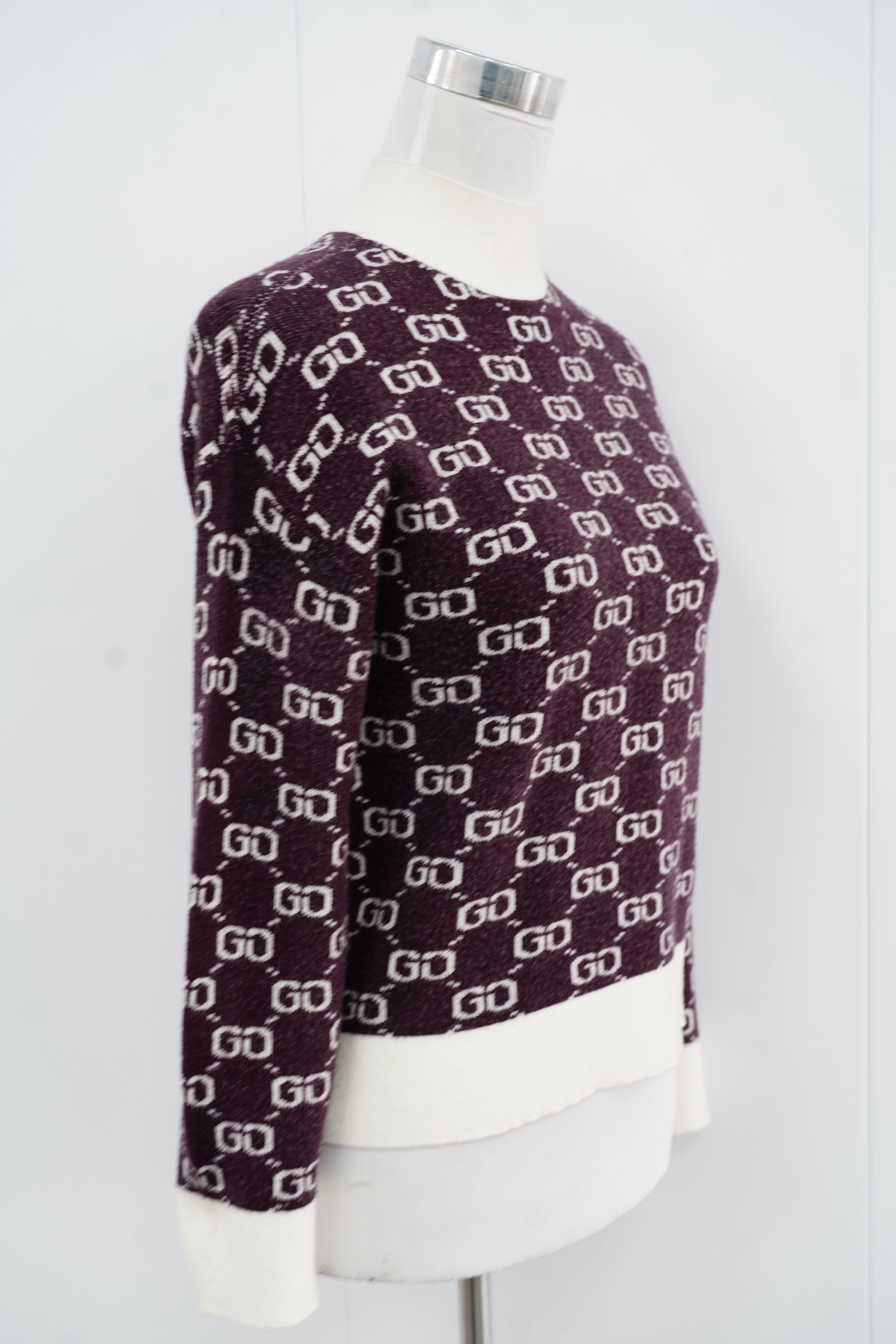 s009Dark Coffee Monogram Contrast-Trim Mock Neck Knit Sweater