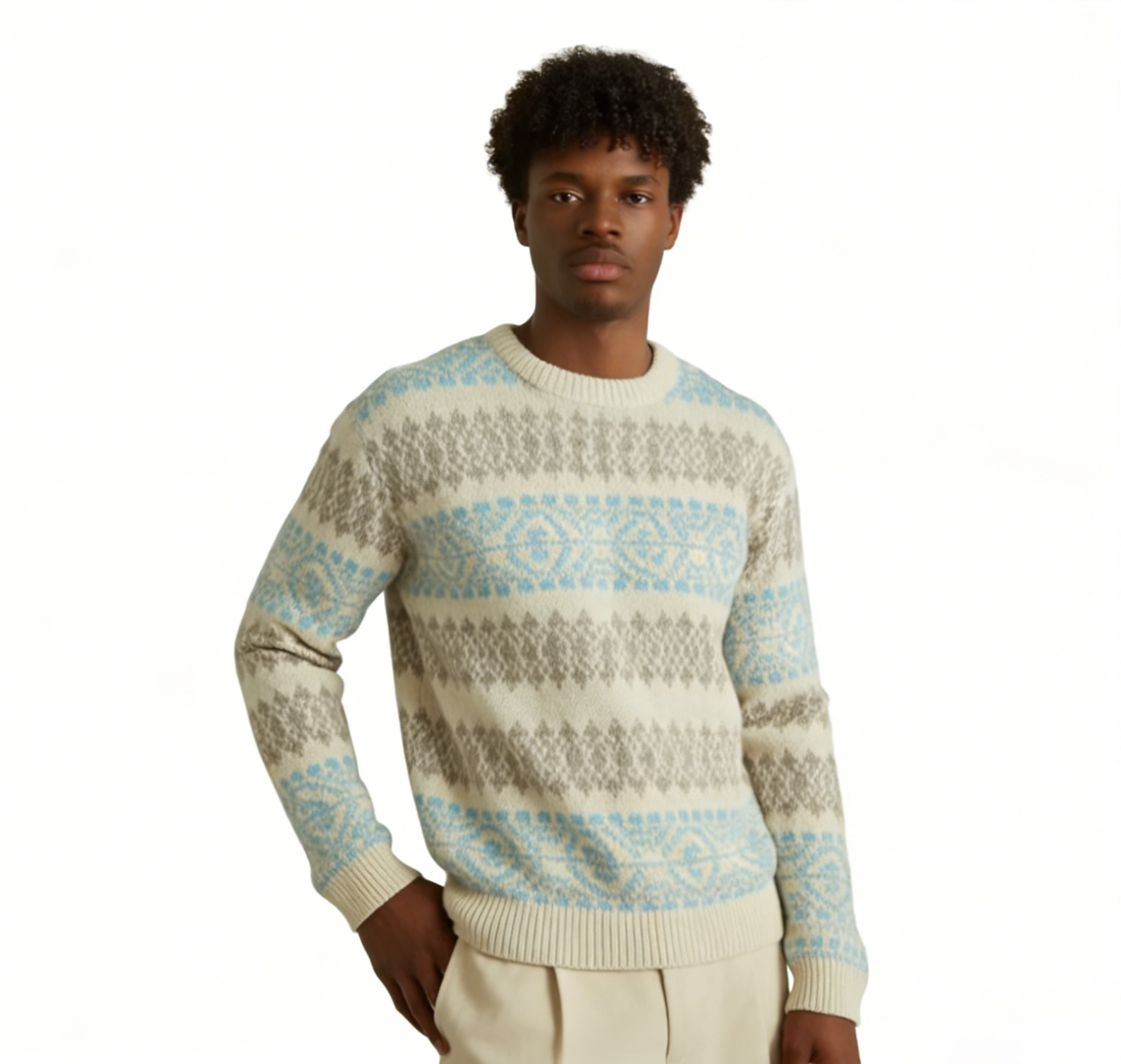 m006Frosted Fair Isle Knit Sweater