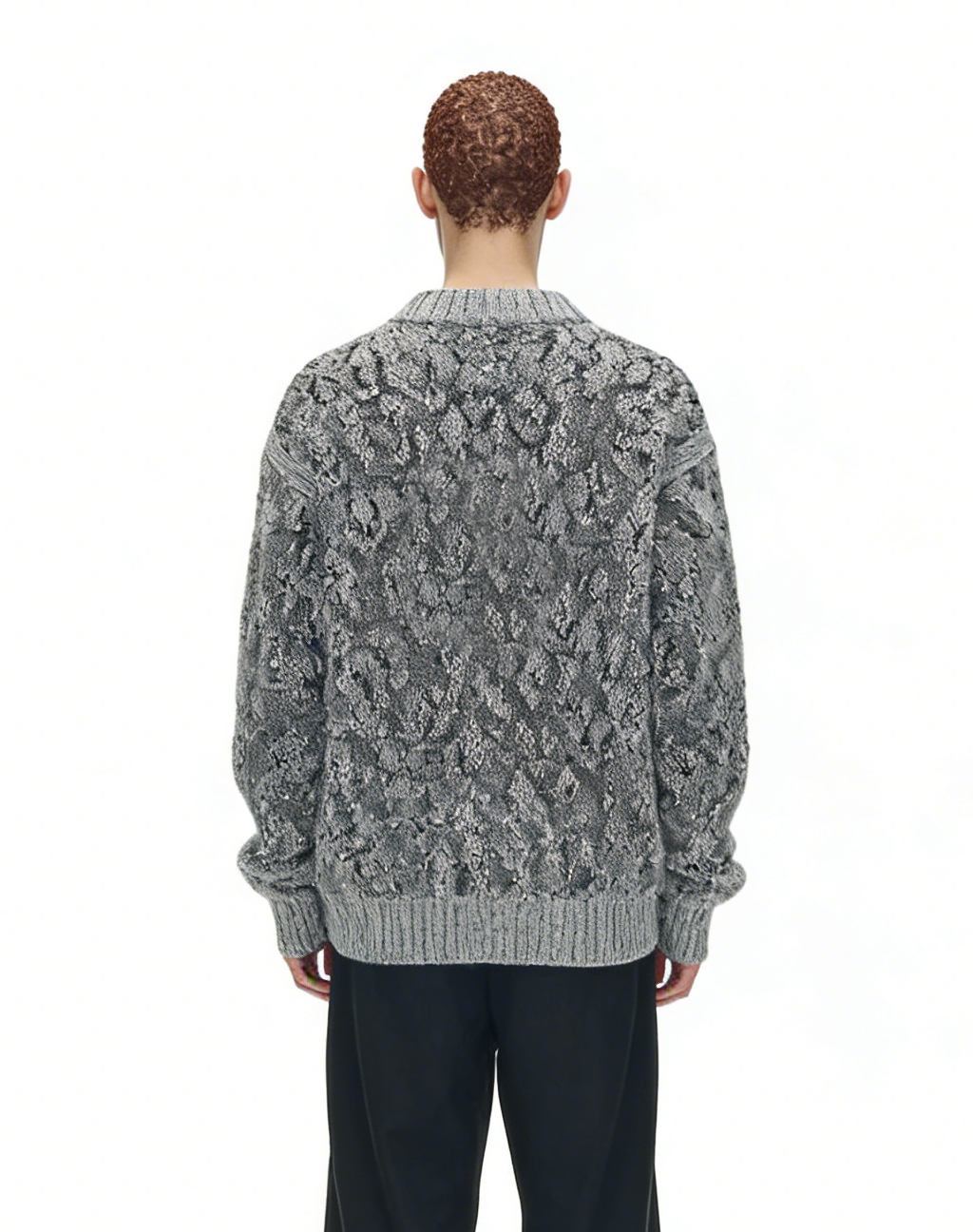 m013Python Pattern Dark Mask Jacquard Crewneck Sweater