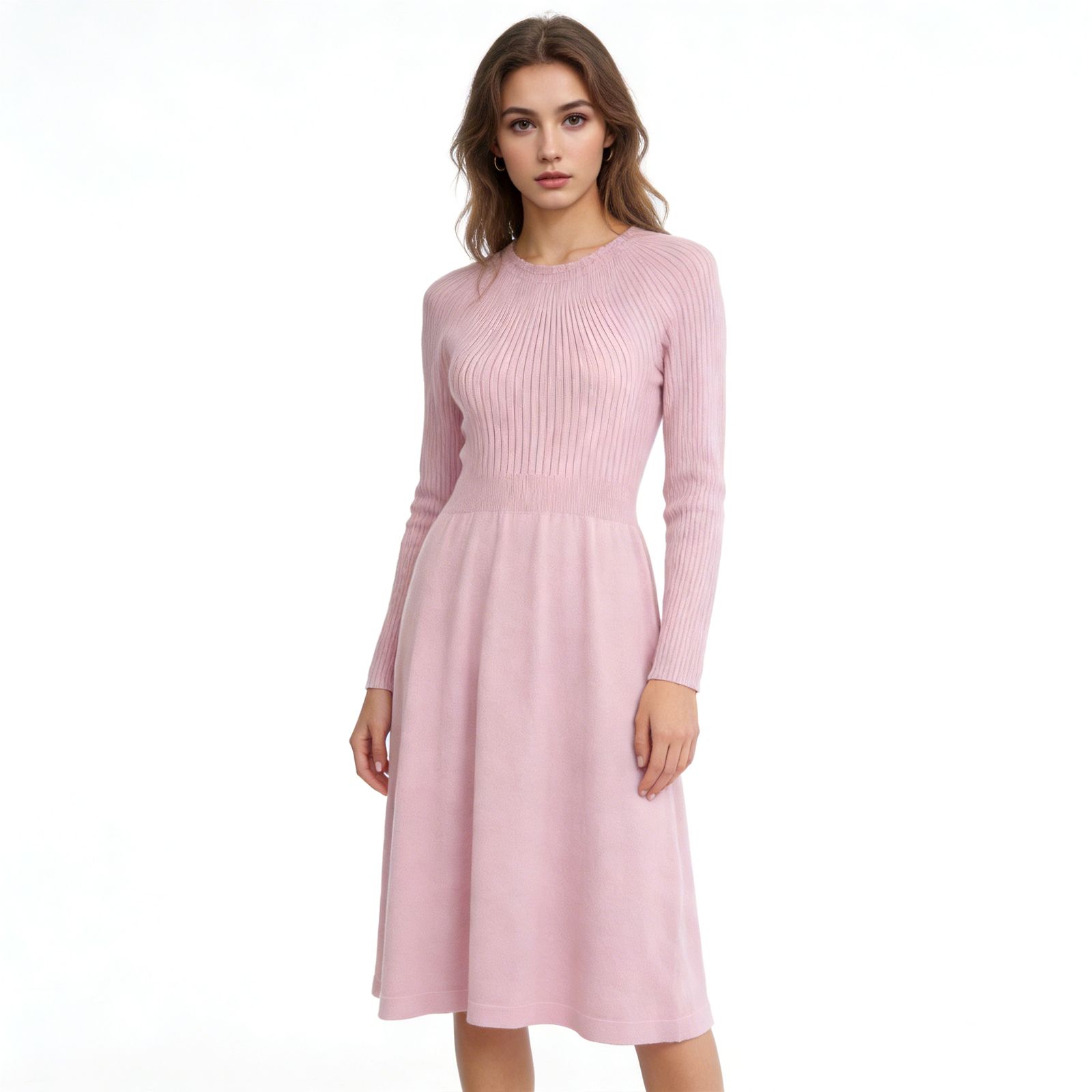 Sakura Pink Waist-Defined Knit Dress