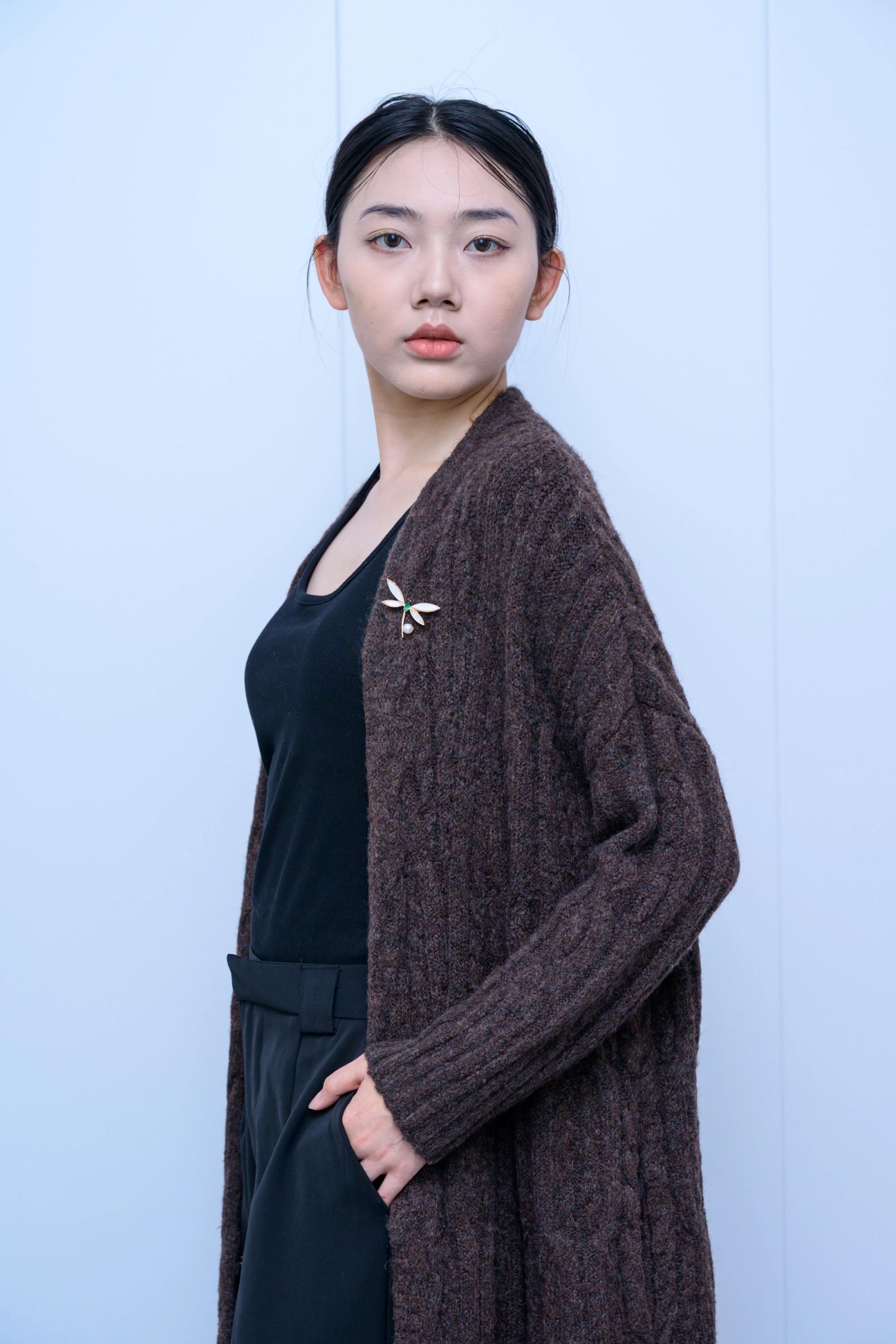 s034Dark Coffee Textured Longline Knit Cardigan