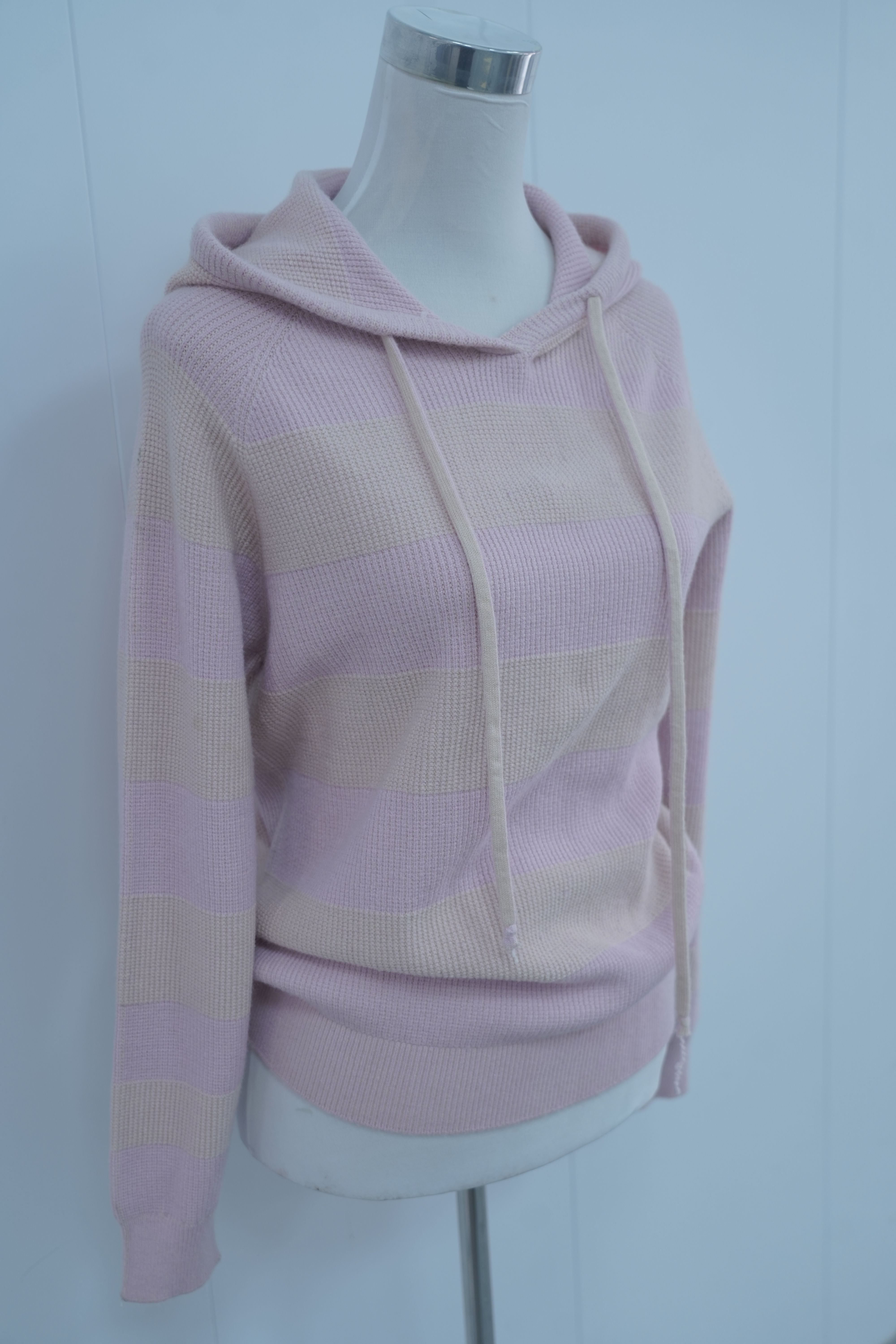 s017Pink & Apricot Striped Hooded Knit Sweatshirt