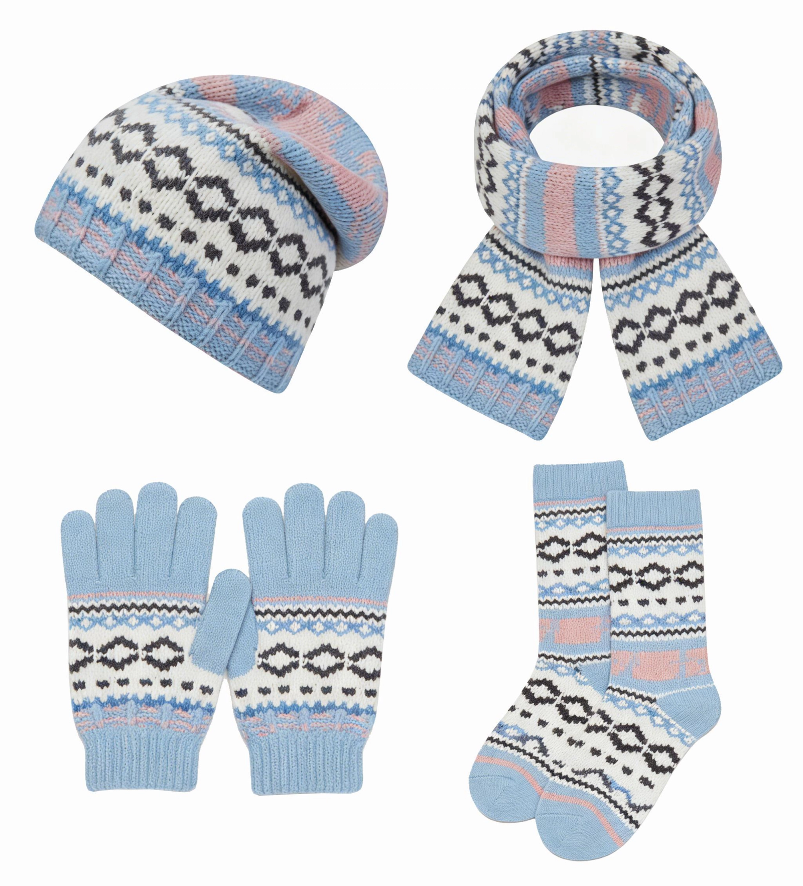 Fair Isle Knit 4-Piece Winter Set